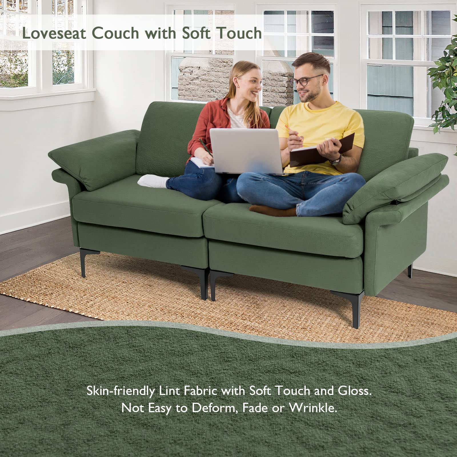 Giantex 72.5" L Loveseat, 2-Seat Sofa Couch with Removable Armrest Pillows 