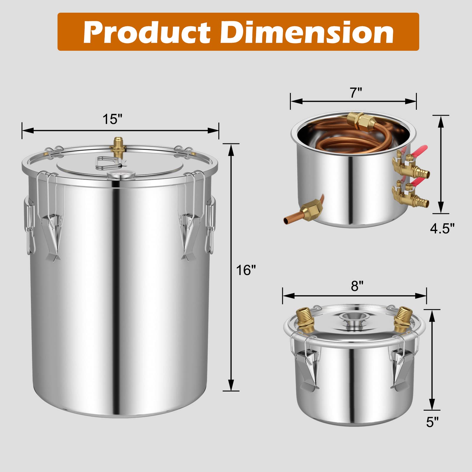 Giantex 10 Gal Alcohol Still, 3 Pots Stainless Steel Water, Alcohol, Oil Distiller Kit with Built-in Thermometer