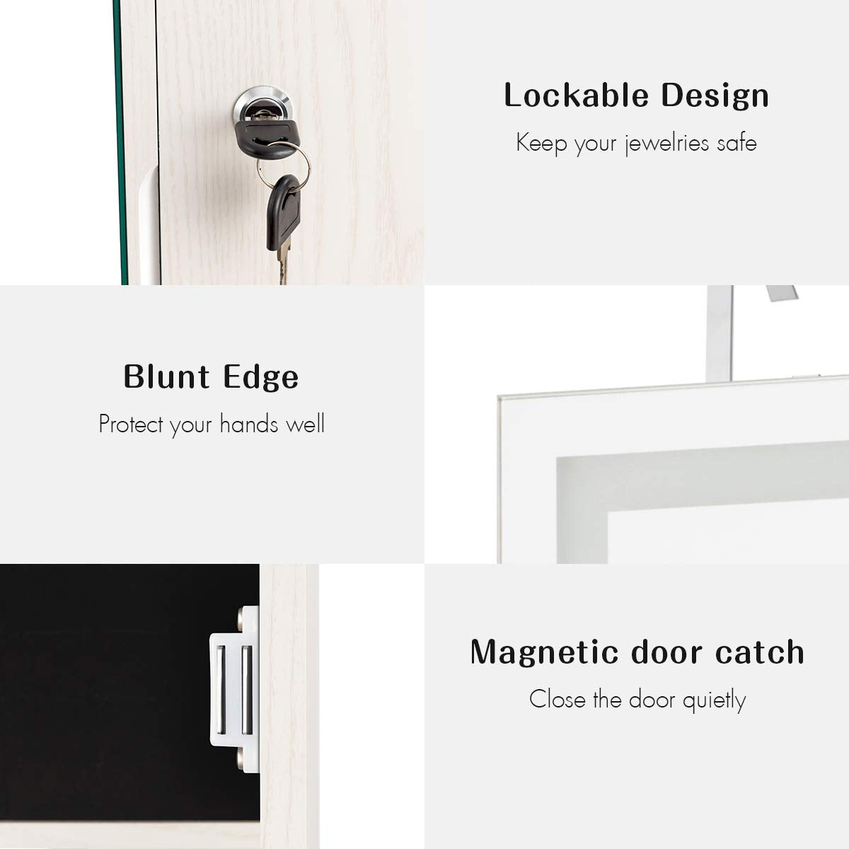 CHARMAID Jewelry Cabinet with LED Touch Screen Mirror 