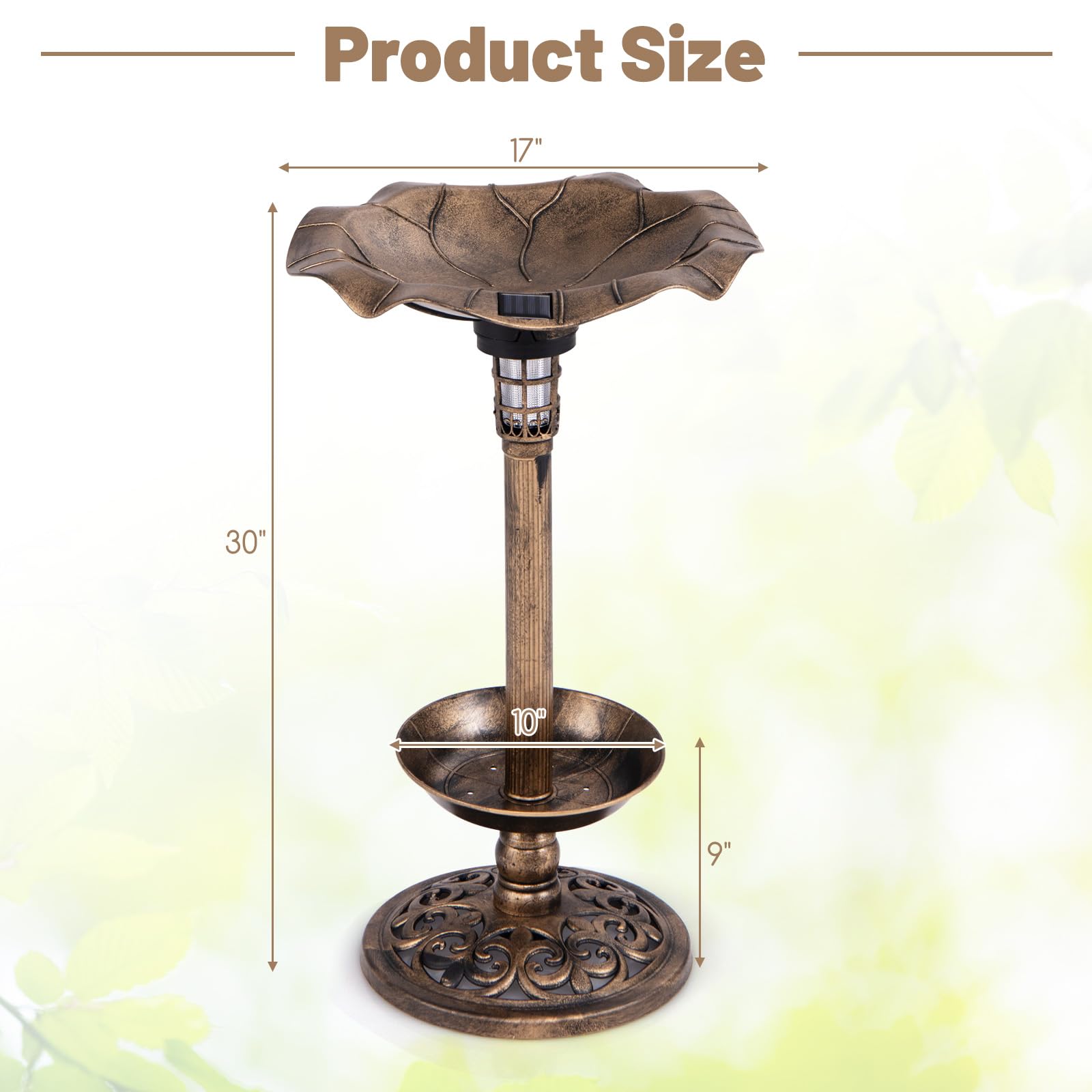 Giantex Bird Bath for Outside, 30 inch Solar Lighted Bird Bath and Feeder with Flower Planter 