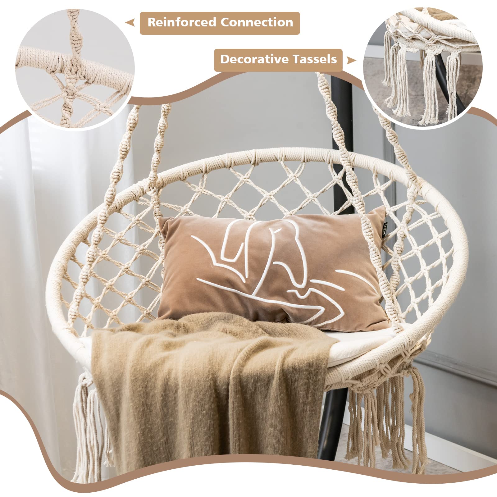 Giantex Hammock Chair Macrame Swing - Hanging Chair with Cushion and Hardware Kit, 330 LBS Weight Capacity 
