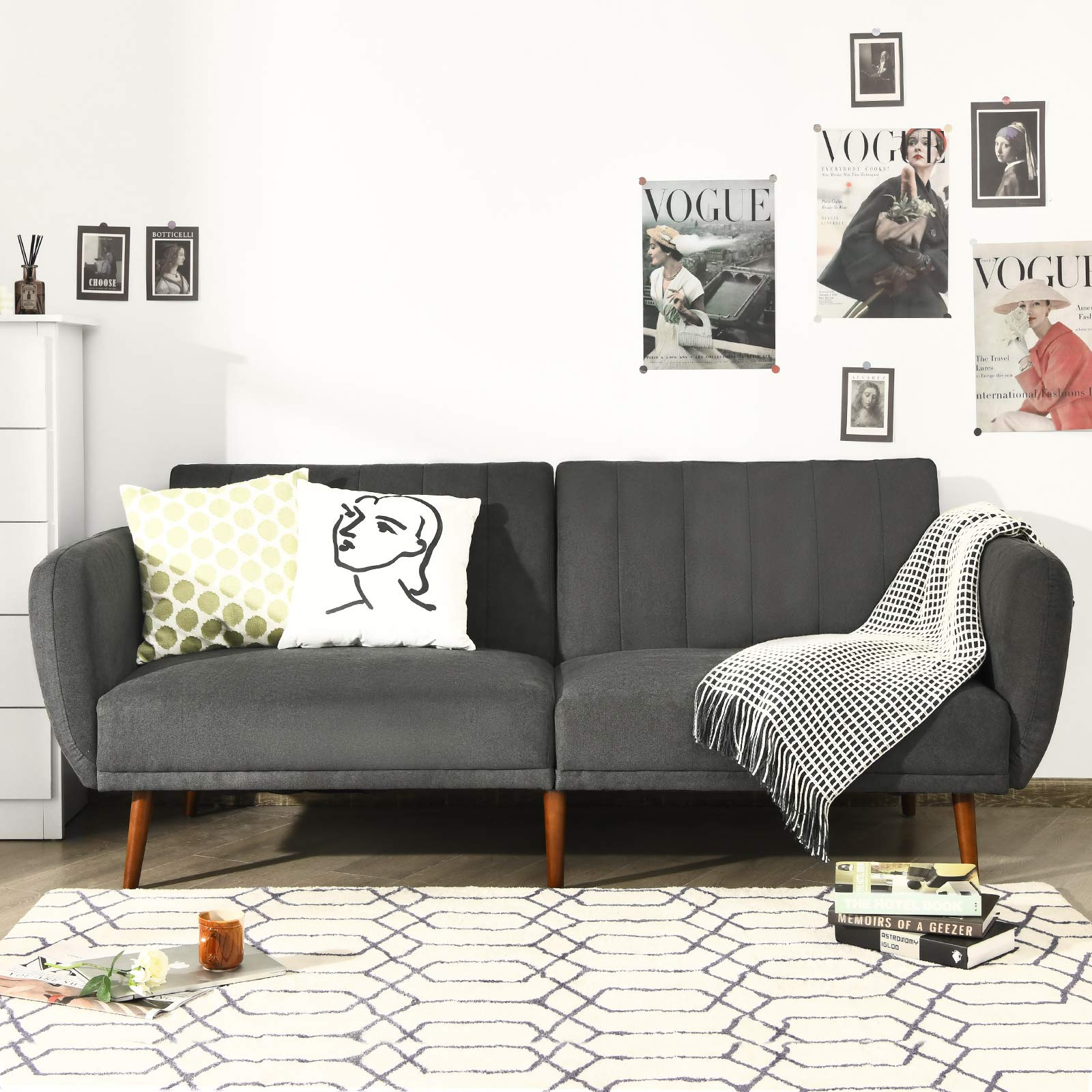 Giantex Foldable Futon Sofa Bed, Convertible Sofa Couch Upholstered Futon Sleeper Sofa with Pillow 