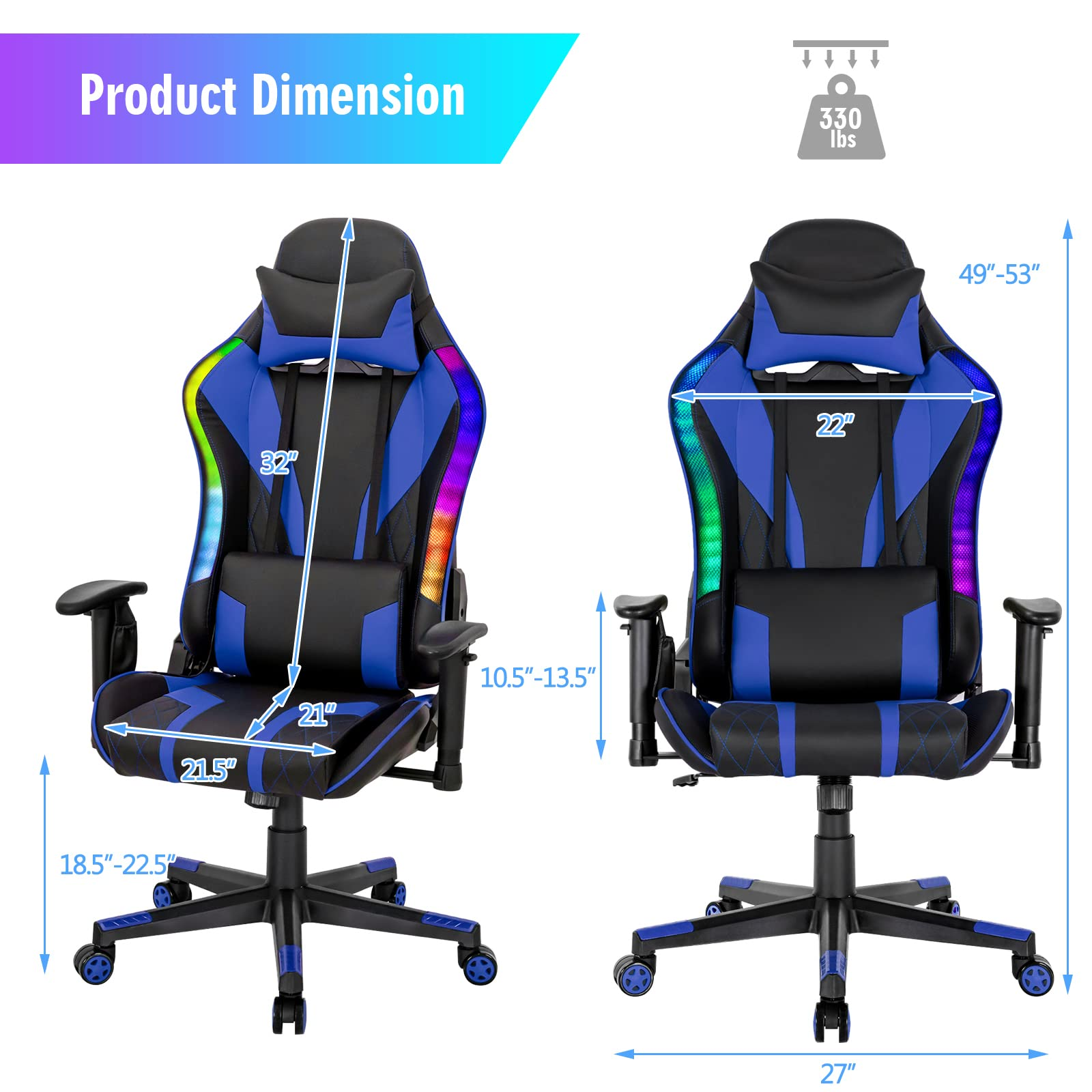 Giantex Gaming Chair with RGB LED Lights, Ergonomic Video Game Chair 