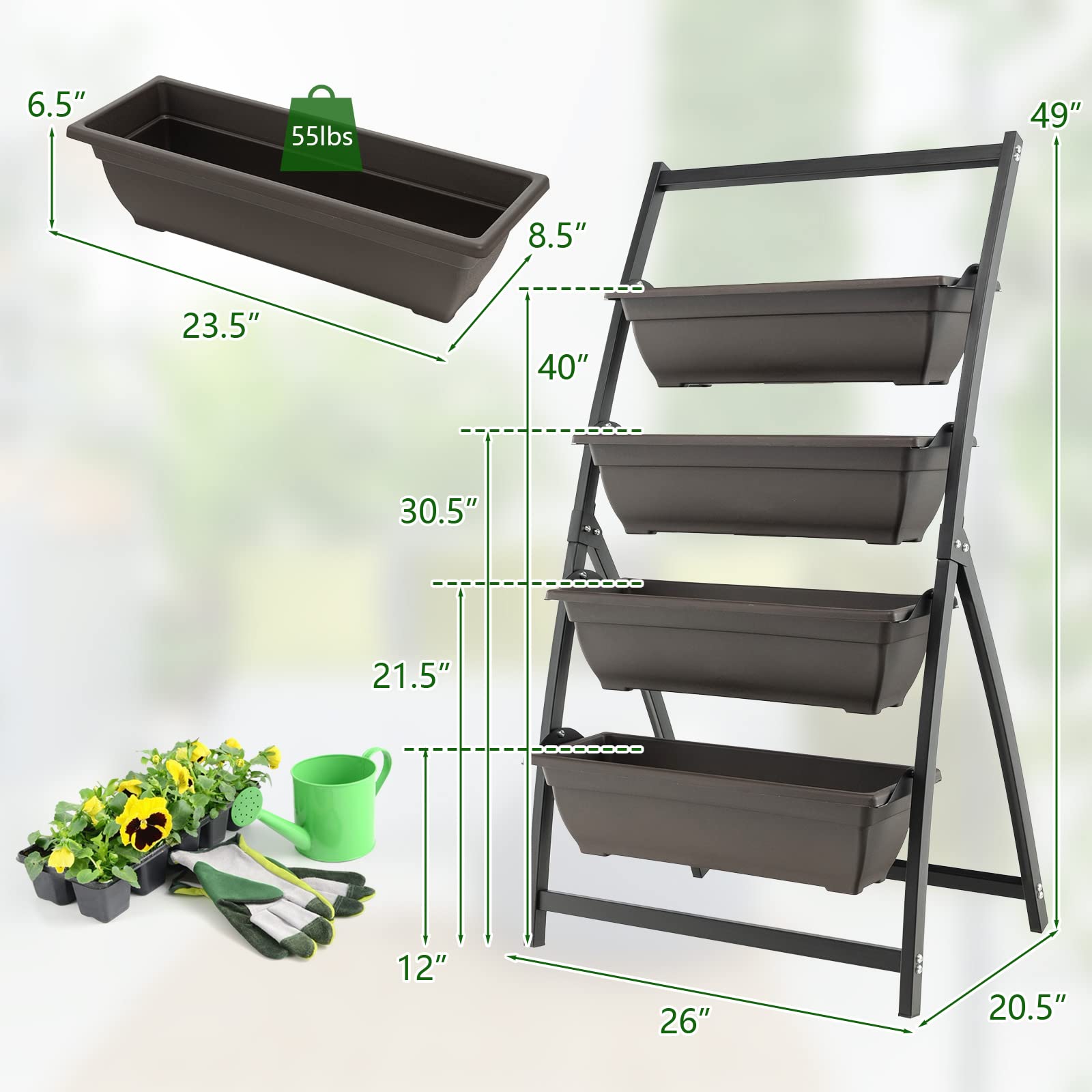 Giantex 2 Pcs 4.1FT Vertical Raised Garden Bed, 4-Tier Elevated Planter Box 