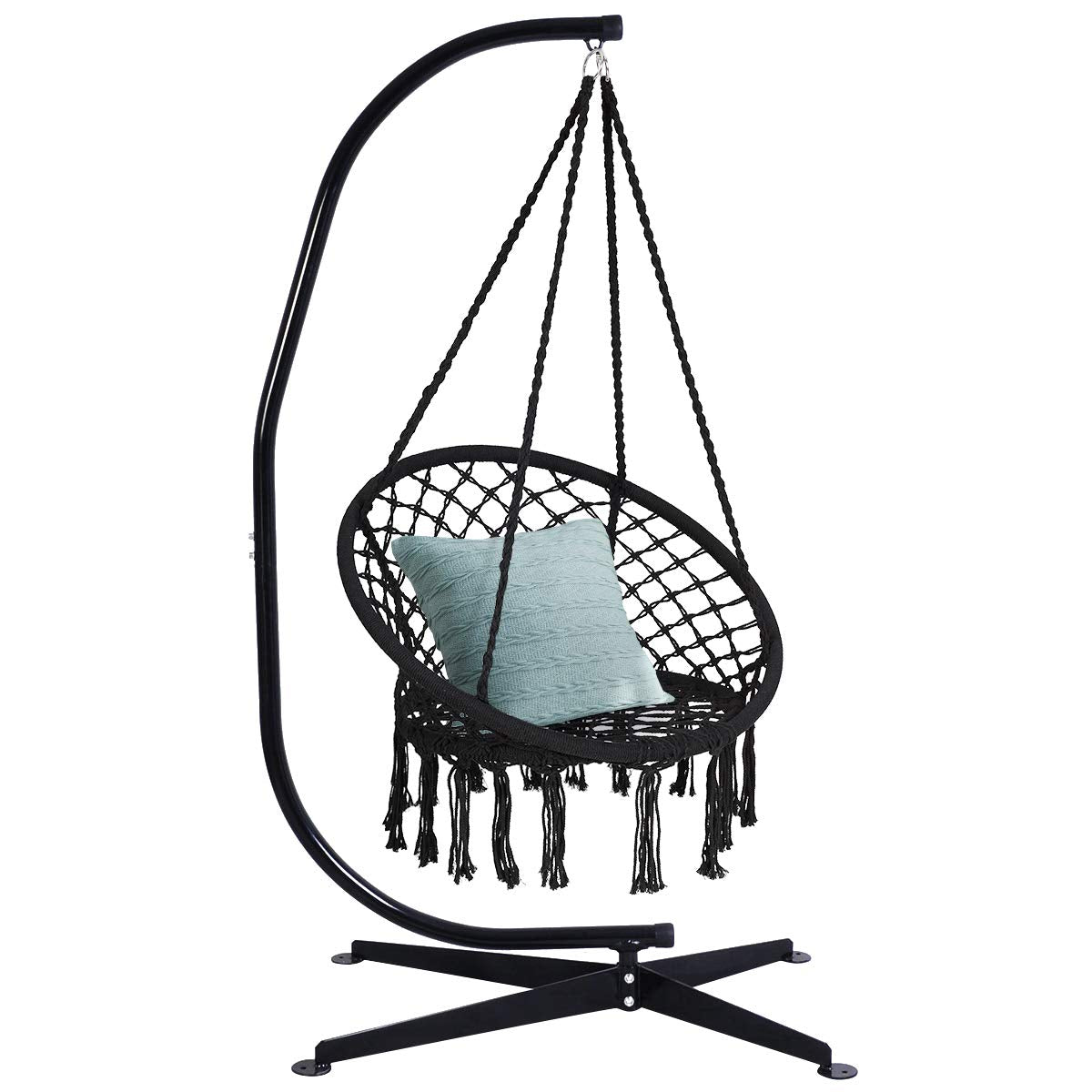 Giantex Hammock Chair with Stand, Solid Steel Heavy Duty C Stand with Macrame Hanging Chair 