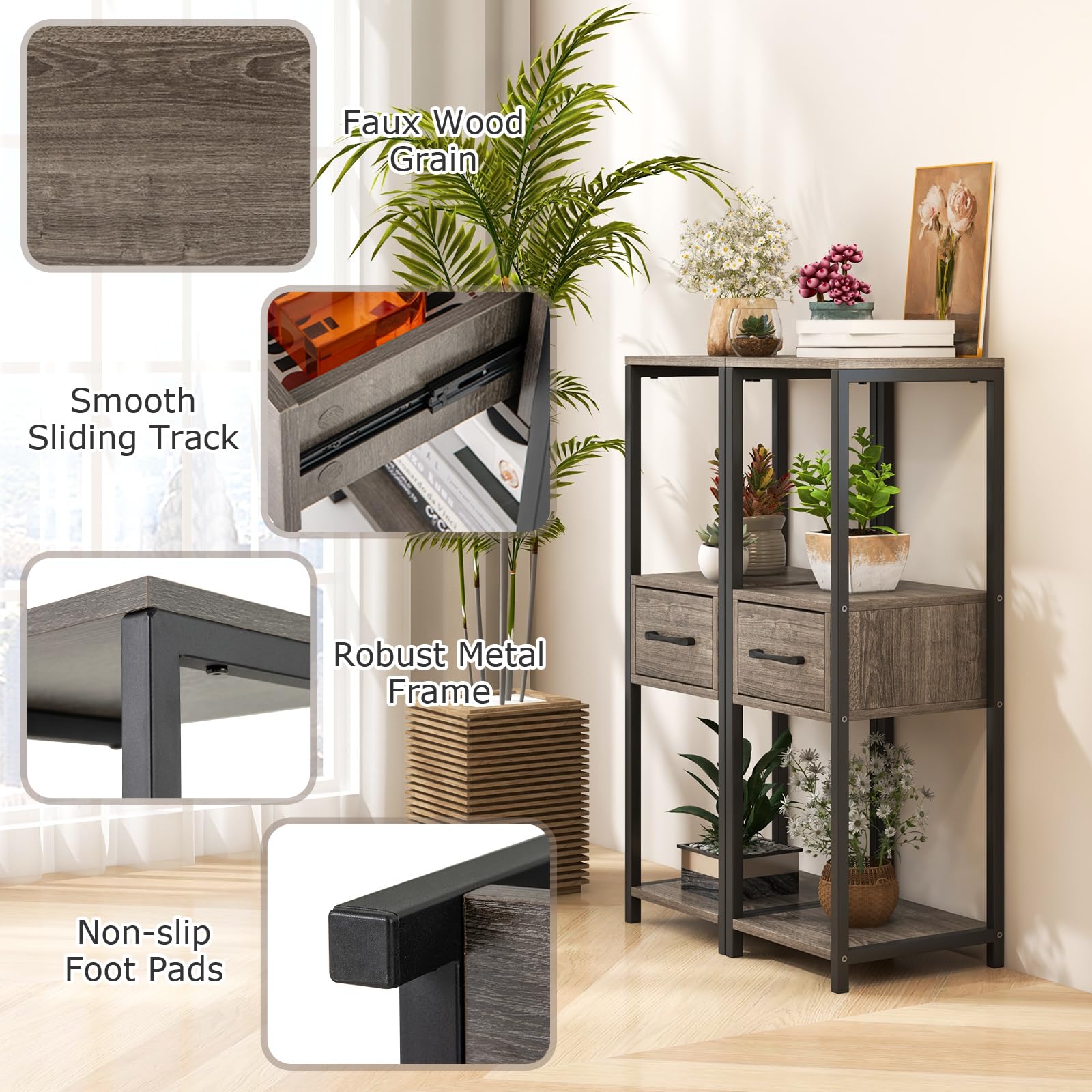 Giantex 3 Tier Tall Plant Stand Indoor, 36 Inch Corner Plant Holder with Drawer & Metal Frame 