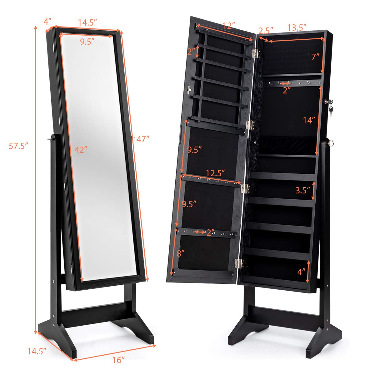 CHARMAID Freestanding Lockable Jewelry Organizer Box with Large Storage Capacity 