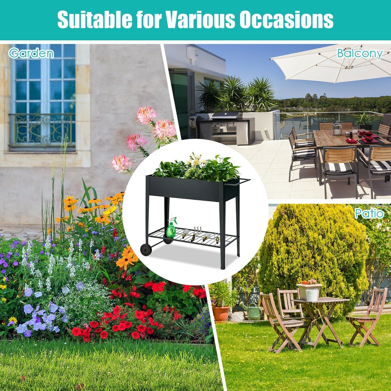 Outdoor Raised Garden Bed on Wheels with Legs 