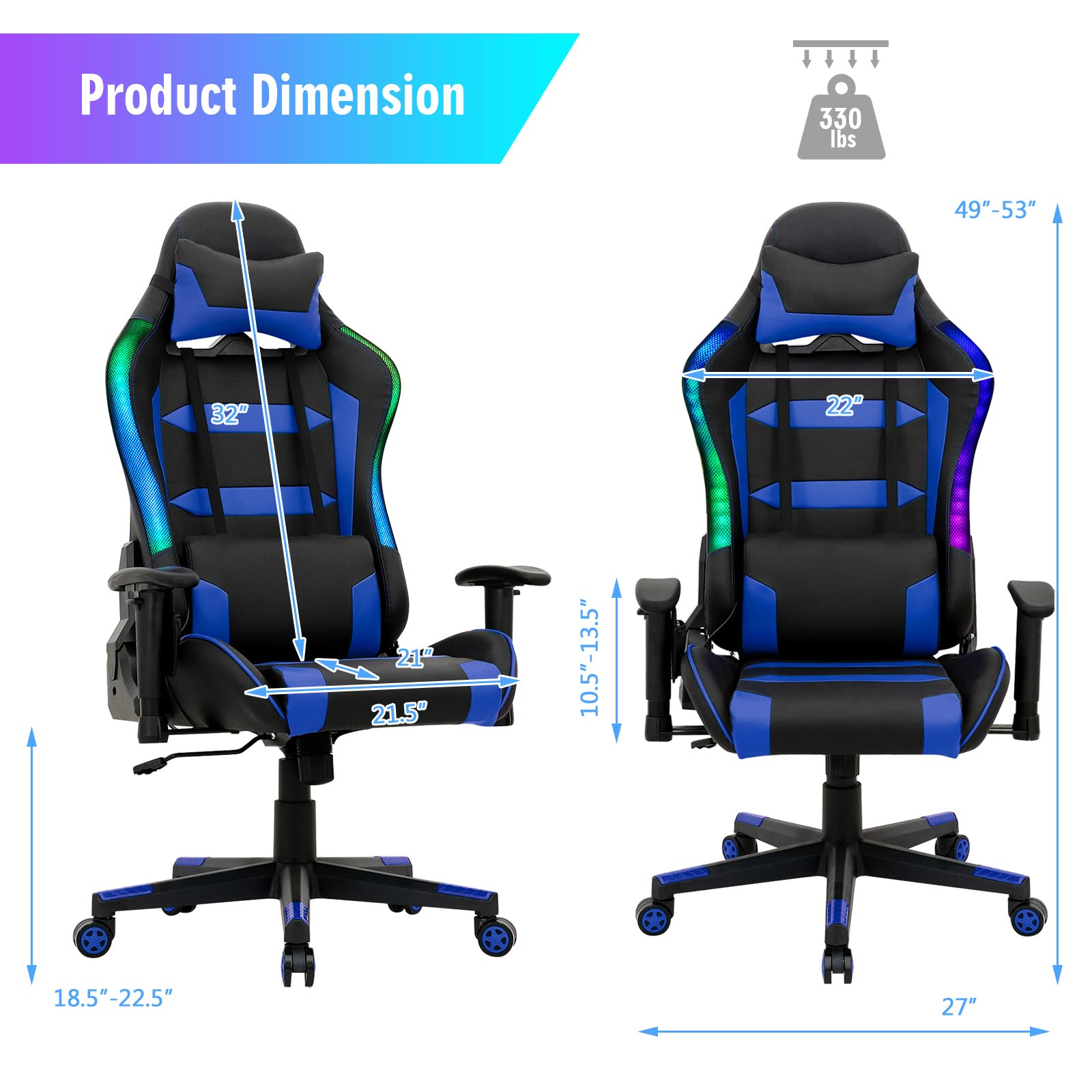 Giantex RGB Gaming Chair, Ergonomic Video Game Chair with Led Light 