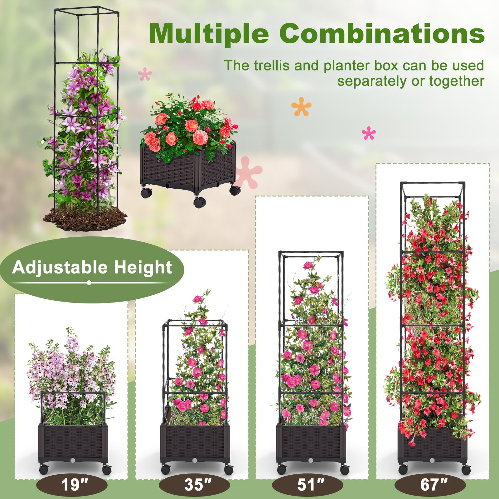 Giantex Raised Garden Bed with Tomato Cages, 67” Adjustable Height 