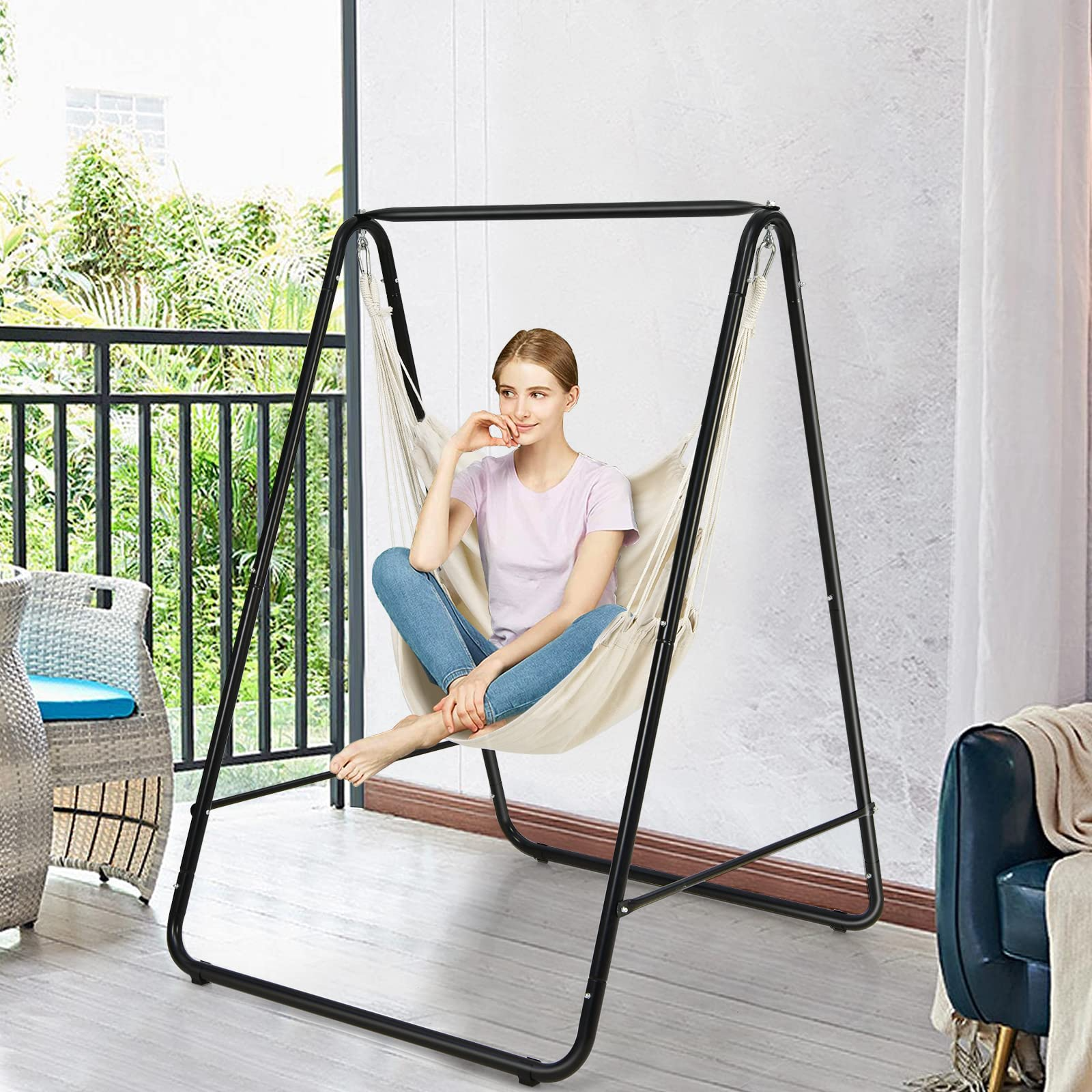 Heavy-Duty Powder-Coated Steel Stand with Hanging Swing Chair 