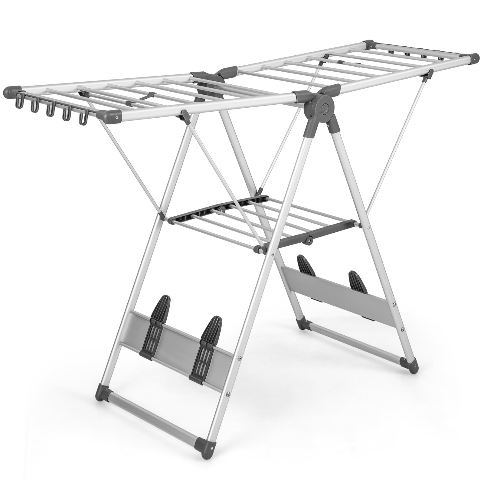 Giantex Clothes Drying Rack, 2-Layer Aluminum Foldable Laundry Drying Rack with 5-Level Adjustable Height