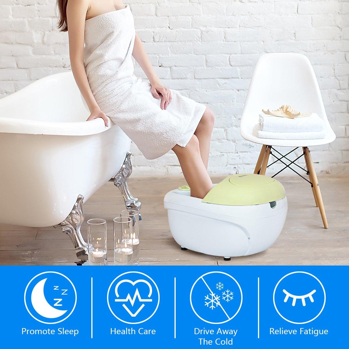 Giantex Foot Bath Massager Spa, Warm Heat Bubbles Electric Handheld Pedicure Feet Scrubber Removable Cover Vibration Massage (Green) 
