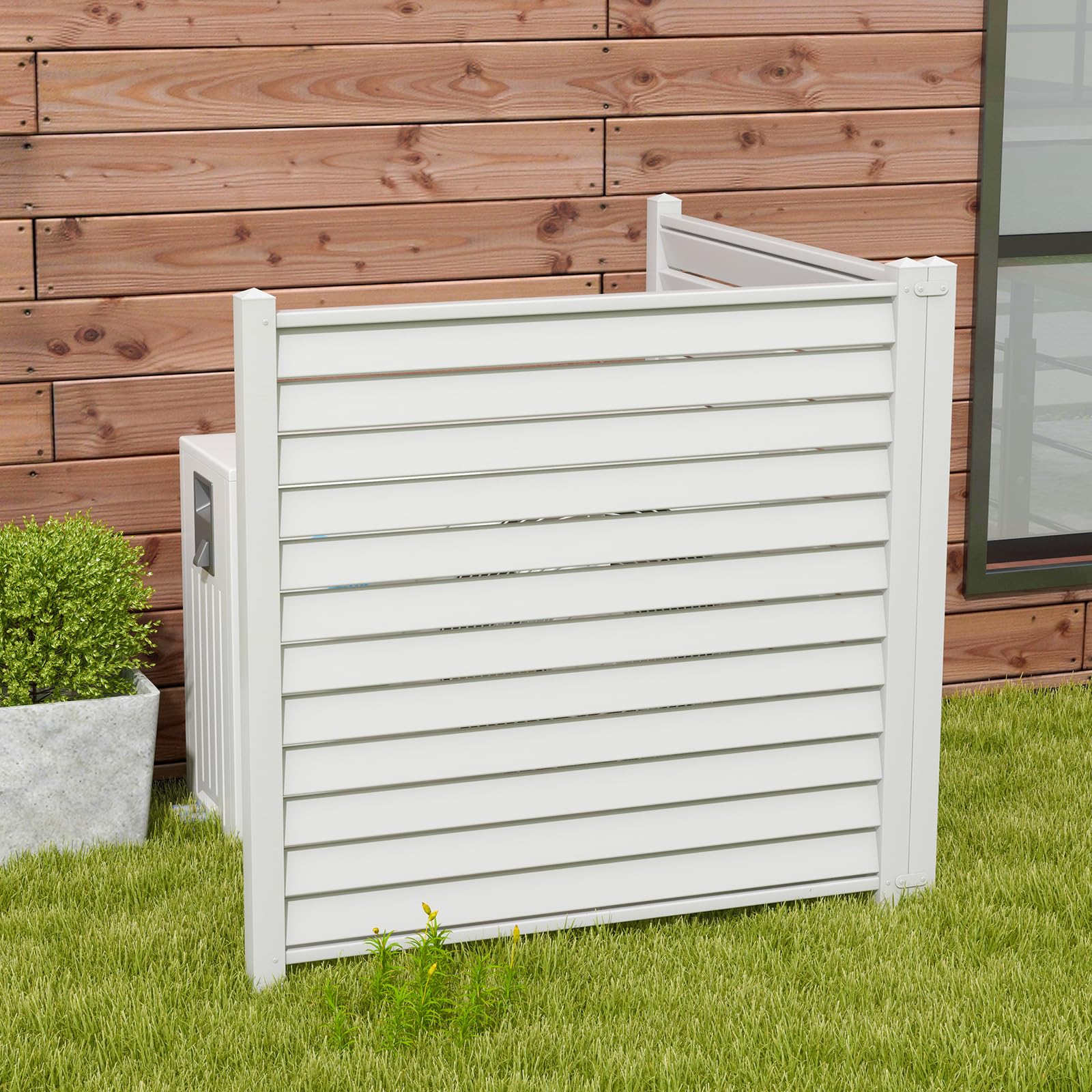 Giantex Air Conditioner Fence 2/4 Panels - 44''W x 45''H Outdoor Privacy Screens with 4 Metal Stakes, Decorative PVC Trash Can Enclosure