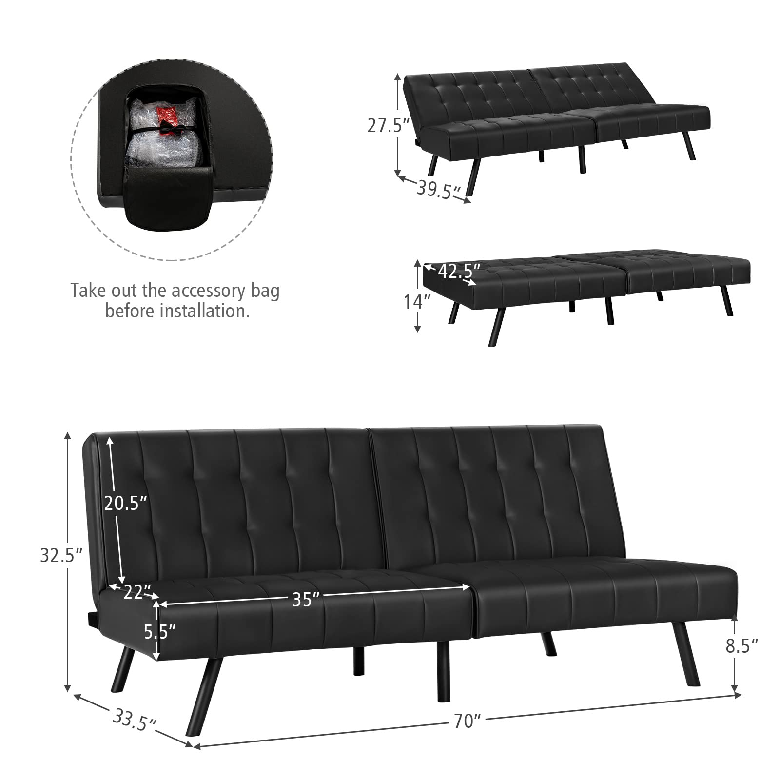 Giantex Convertible Sofa Bed, Futon Sleeper Couch 