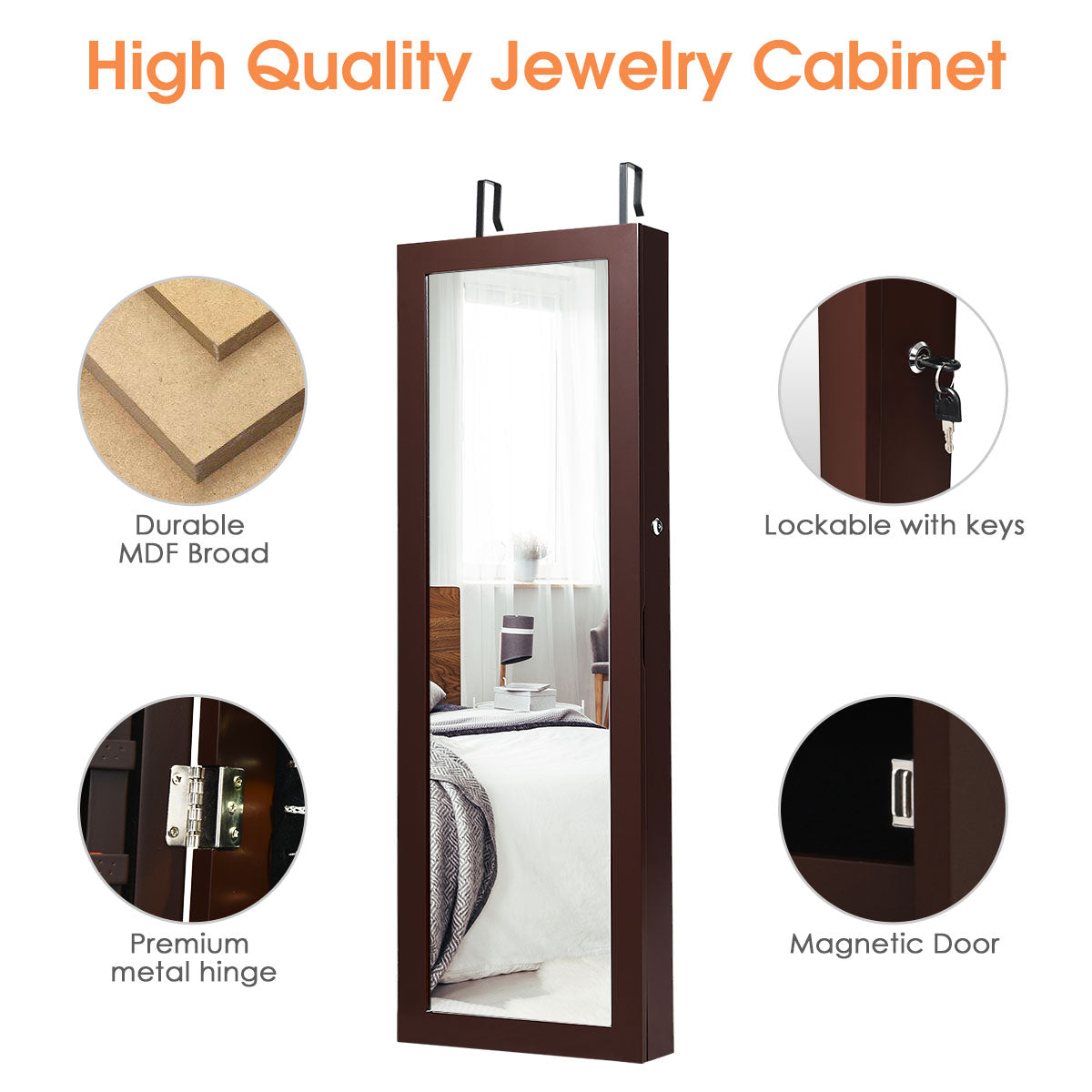 Wall/Door Mounted Jewelry Armoire Organizer with 2 LED Lights