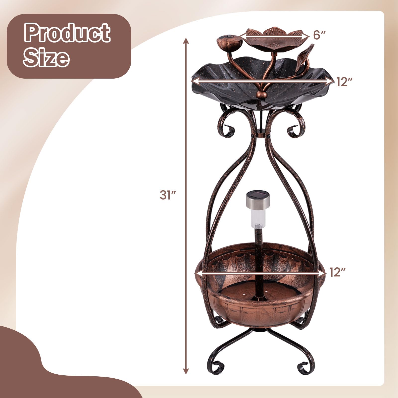 Giantex Bird Bath with Planter - Solar Lighted Bird Bath for Outside with Bird Feeder 
