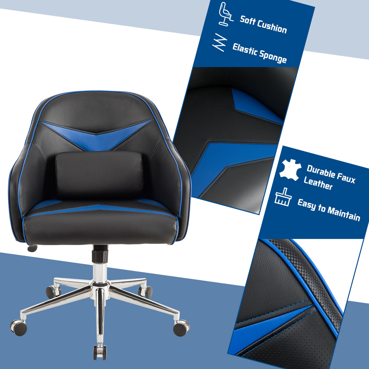 Giantex PU Leather Gaming Chair, Adjustable Height Mid-back Armchair w/ Massage Lumbar Pillow 