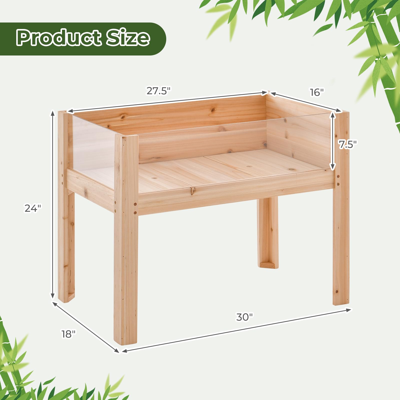 Giantex 30”x18”x24” Raised Garden Bed Elevated Wood Planter Box with Legs 