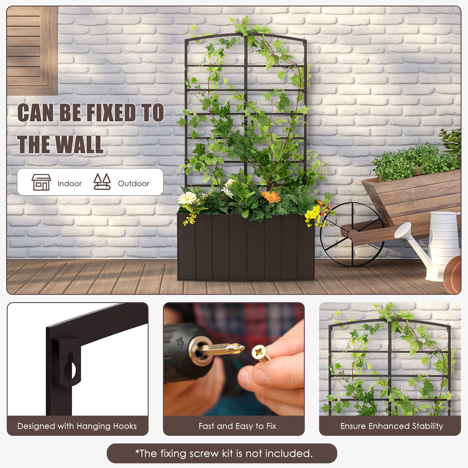 Giantex Raised Garden Bed with Trellis, Vertical Bed Box with Lattice for Vine Flowers Climbing or Hanging 
