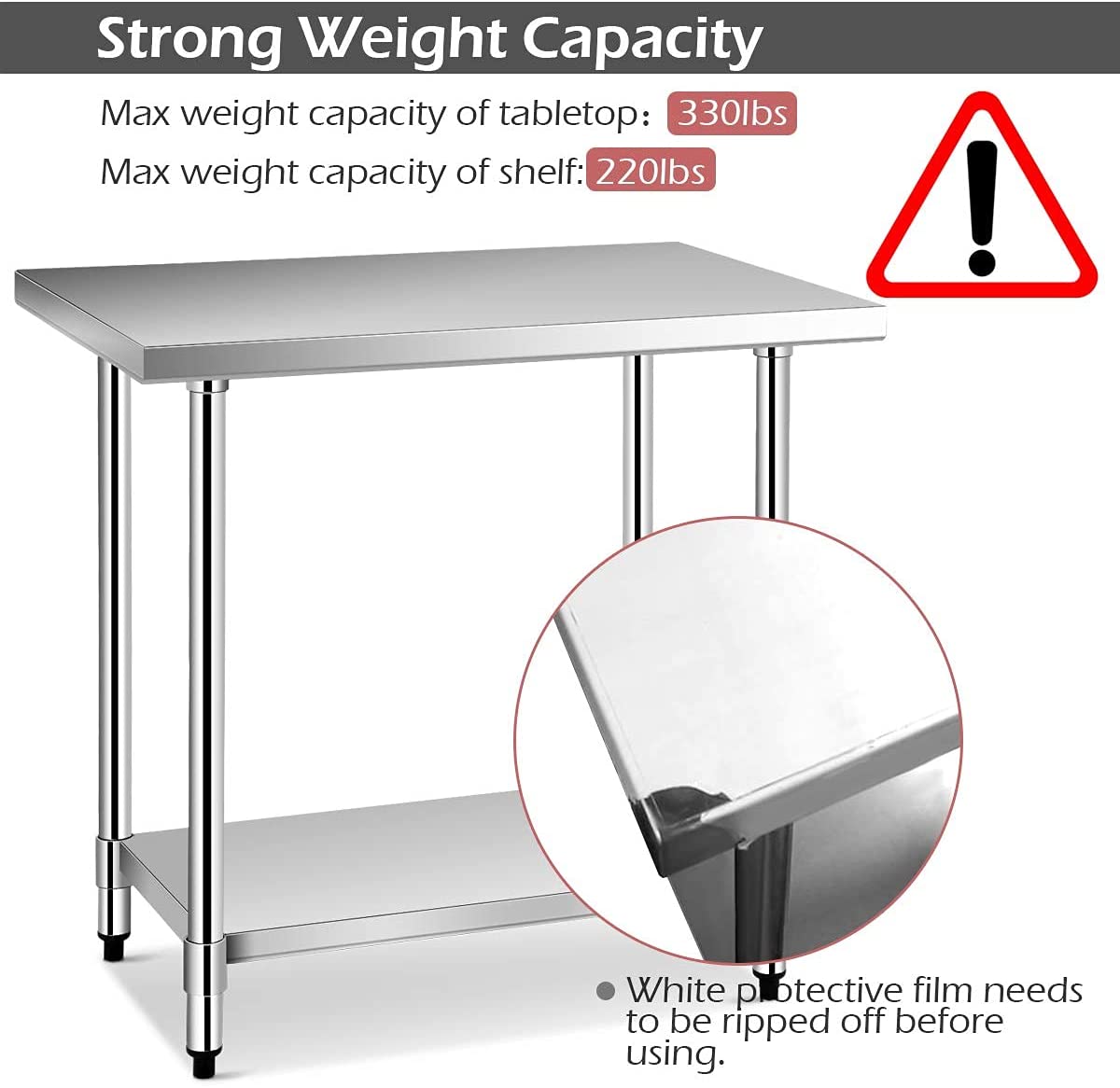 Giantex Stainless Steel Work Table with Shelf Commercial Kitchen Food Prep Table 