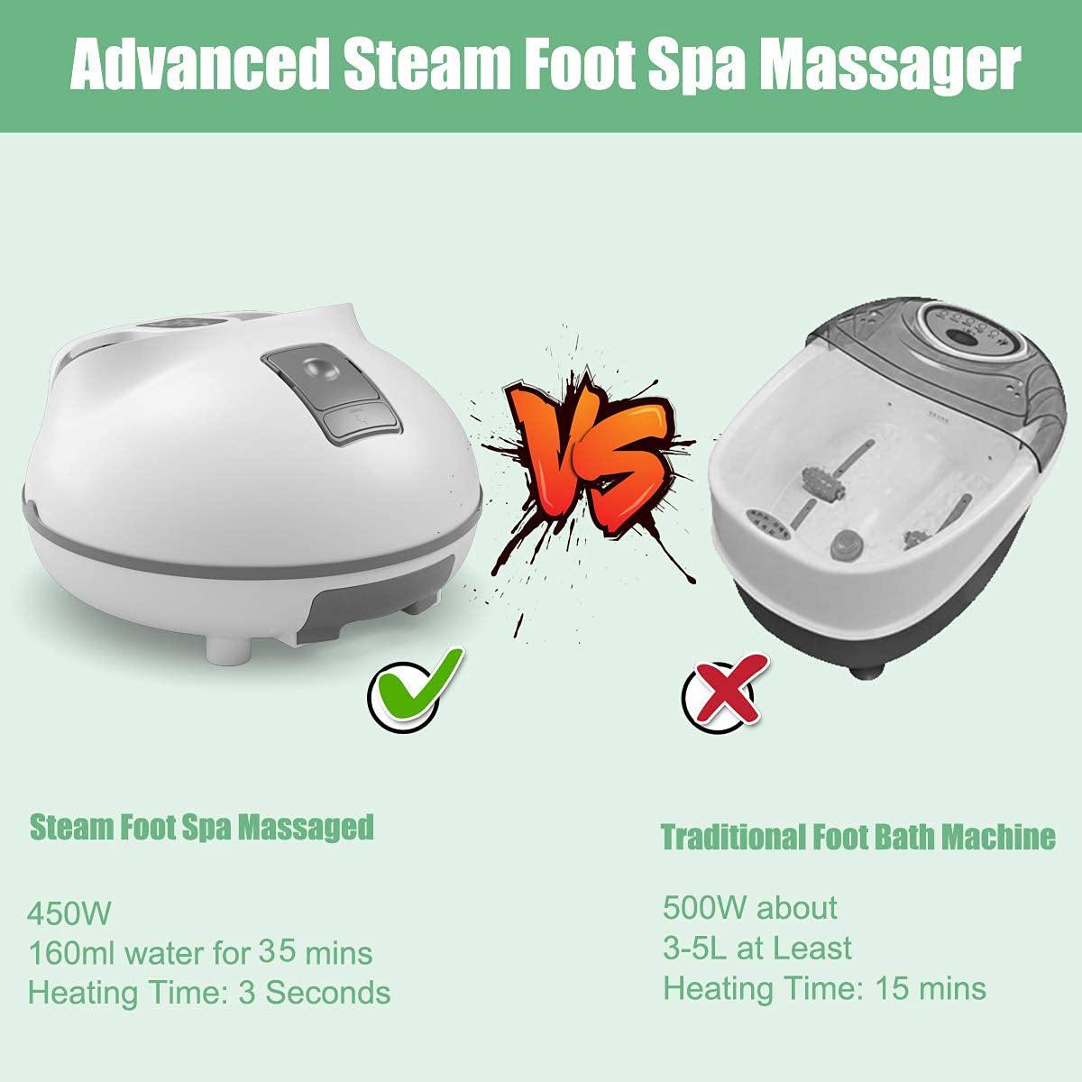 Giantex Steam Foot Spa Bath Massager w/3 Heat Levels, Pedicure Massage Rollers, Foot Spa Massager for Stress Relief (Brown/Gray) 