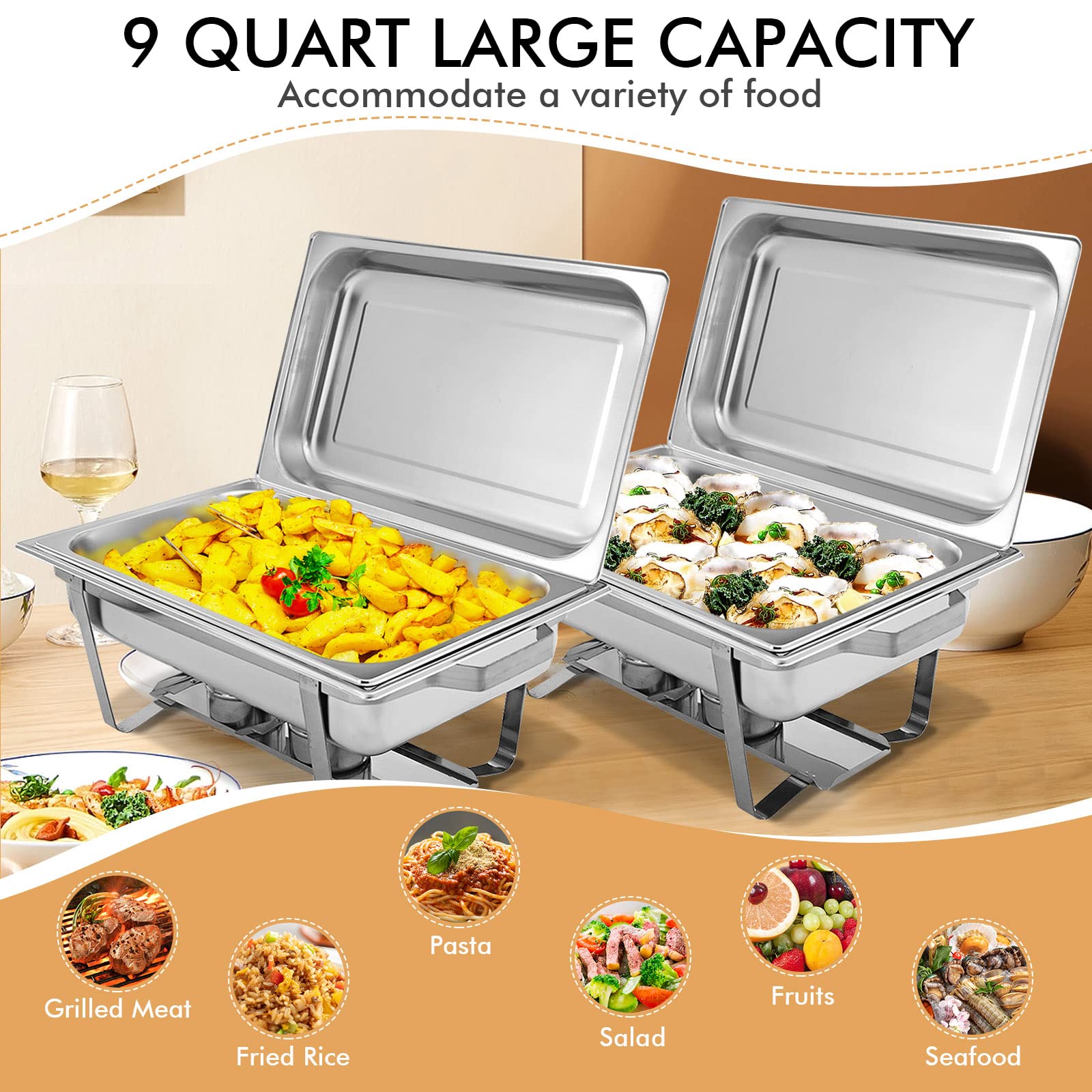 Giantex 2 Packs Chafing Dish 9 Quart Chafter Dishes Stainless Steel 