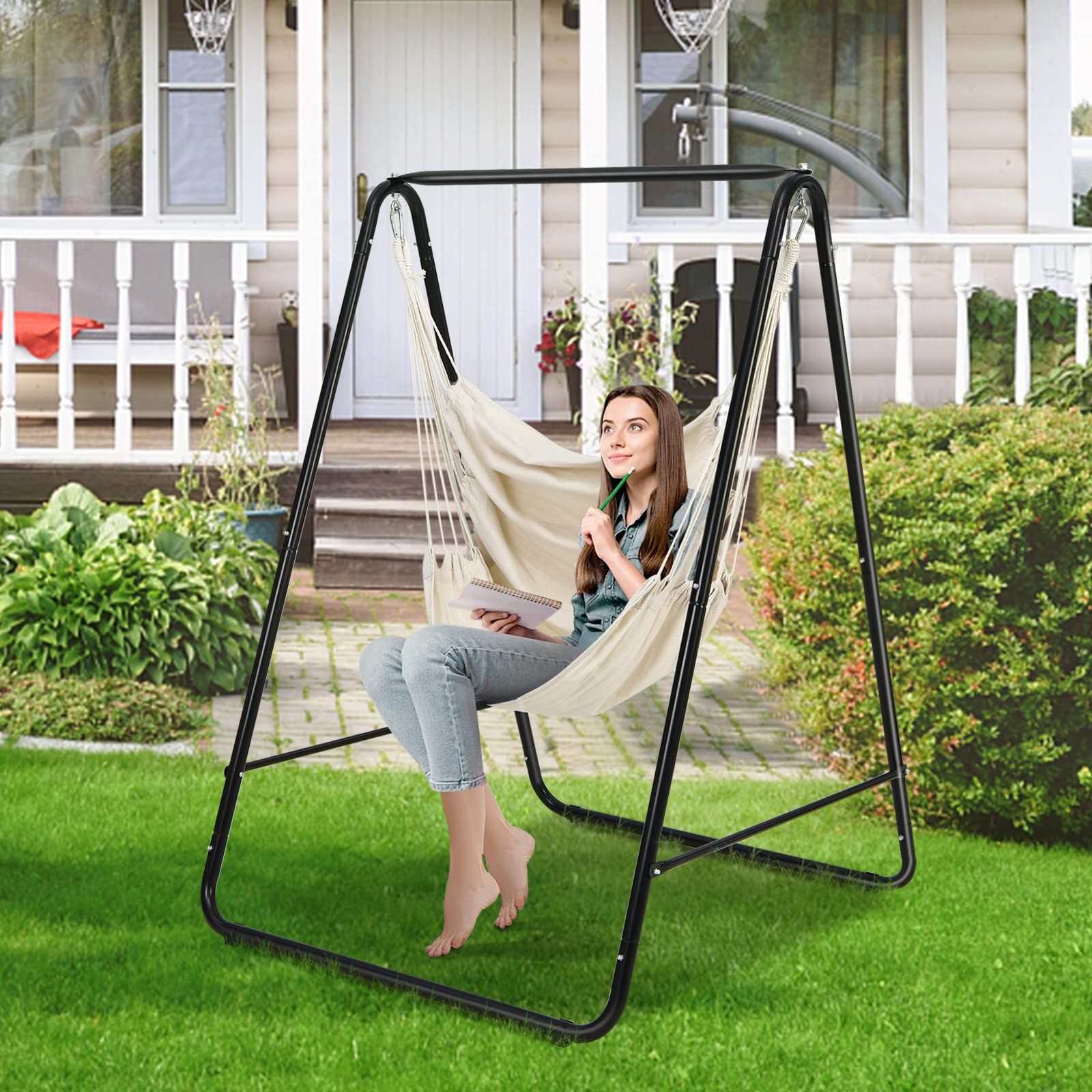 Heavy-Duty Powder-Coated Steel Stand with Hanging Swing Chair 
