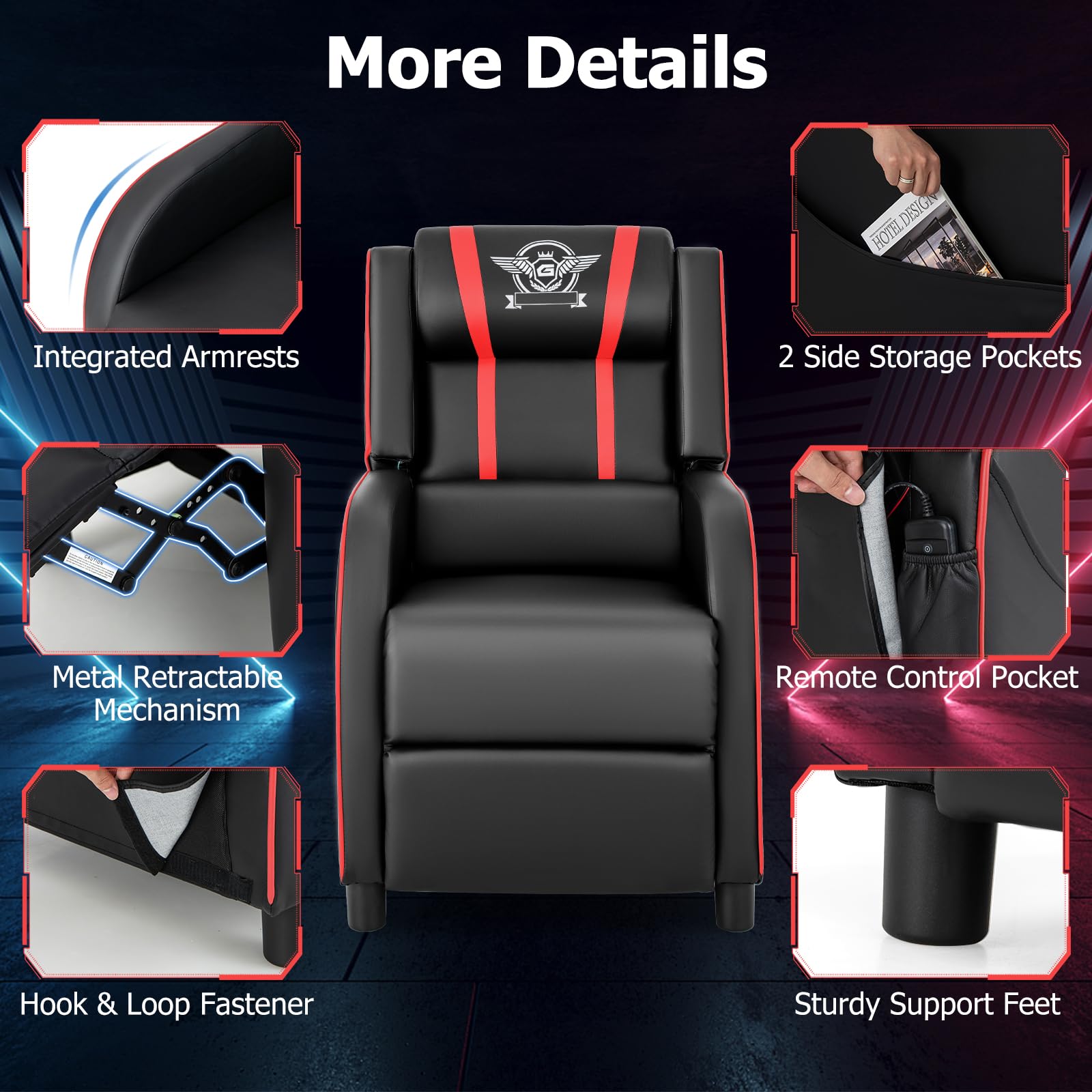 Giantex Gaming Massage Recliner Chair - Racing Style Gaming Sofa Chair with Reclining Backrest, Massage Lumbar Pillow 