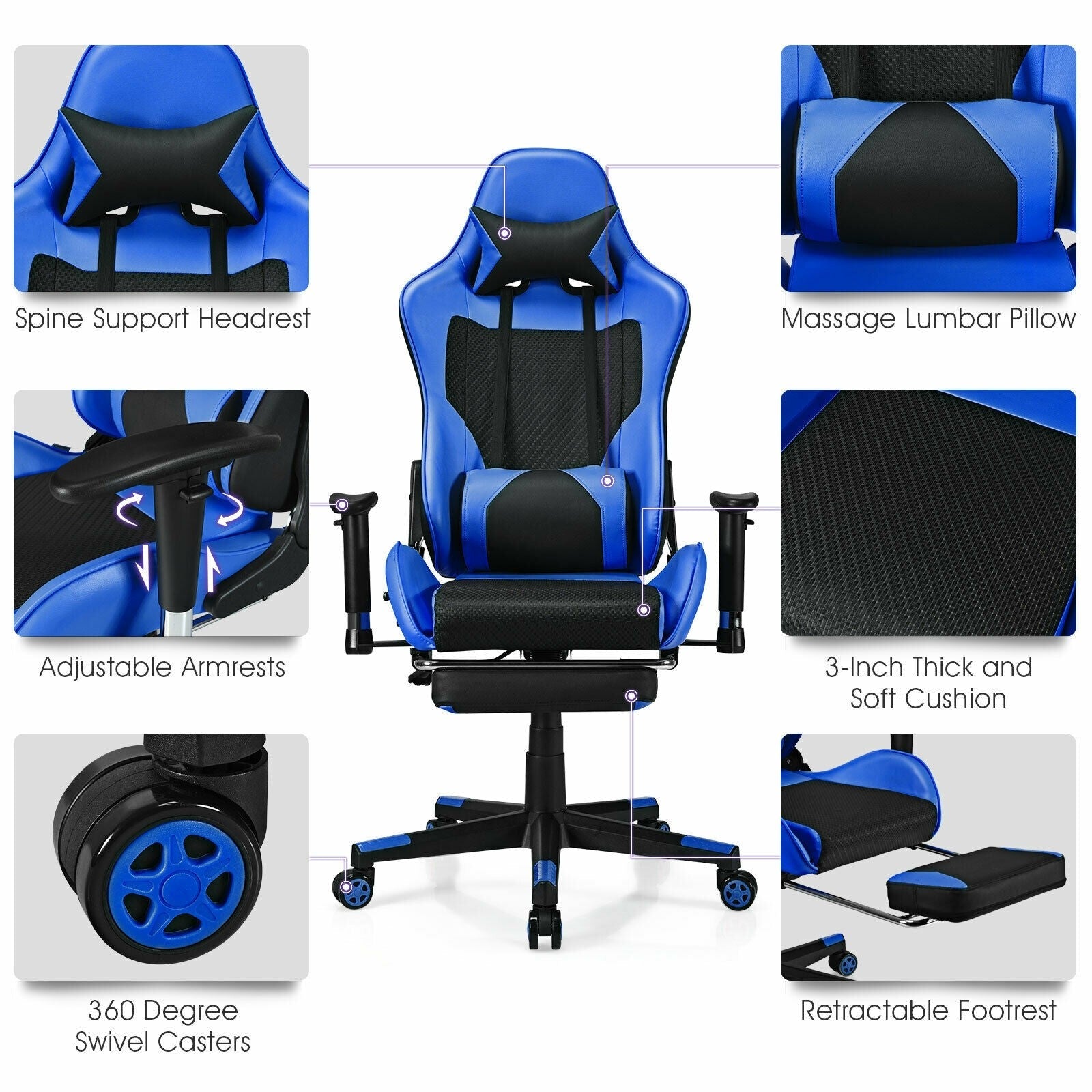 Massage Gaming Chair, Adjustable High Back with Health Massager Lumbar Support 