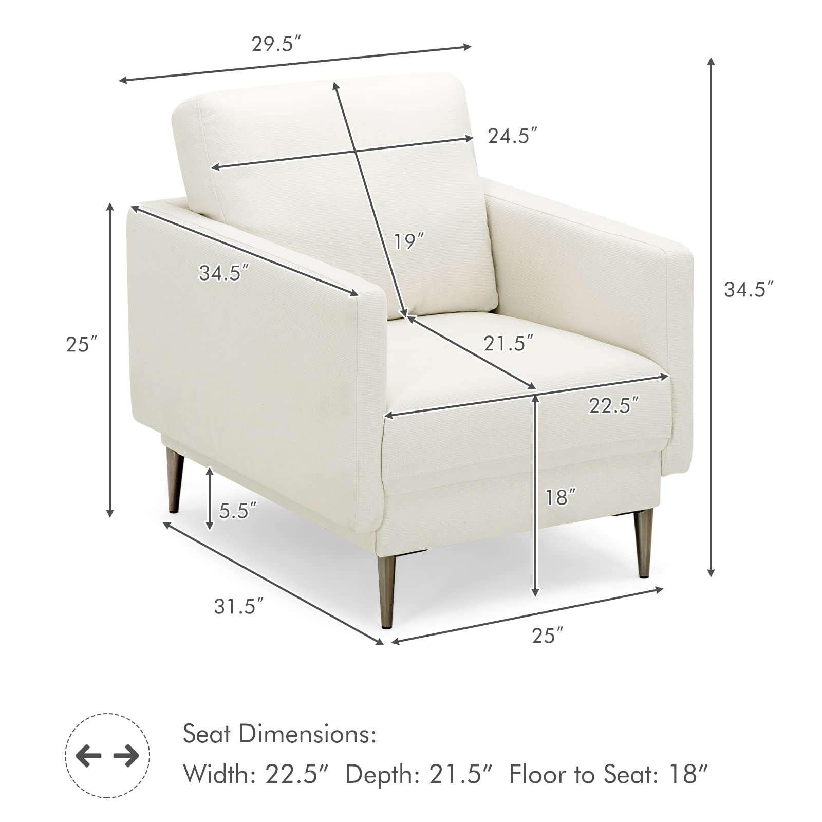 Giantex Sofa Couch, for Bedroom, Reception Rooms, Chair & Loveseat(Grey & White)