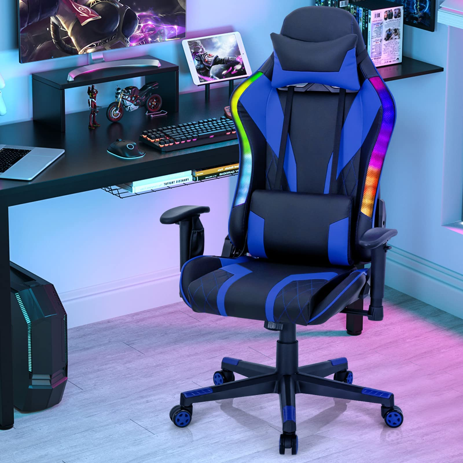 Giantex Gaming Chair with RGB LED Lights, Ergonomic Video Game Chair 