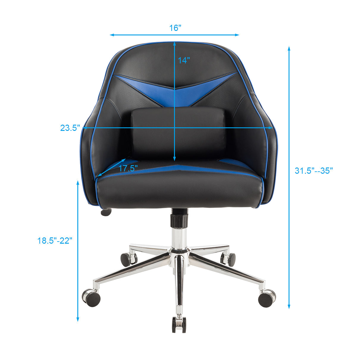 Giantex PU Leather Gaming Chair, Adjustable Height Mid-back Armchair w/ Massage Lumbar Pillow