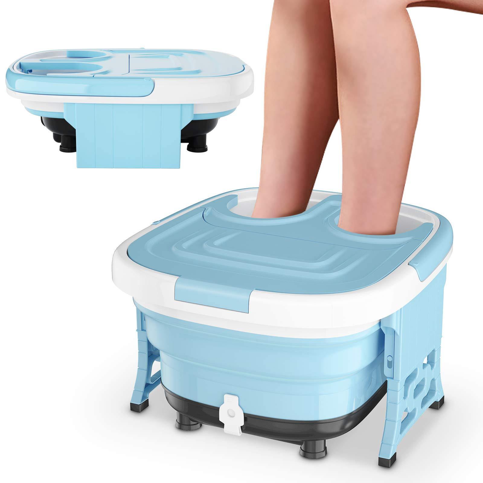 Giantex 6 in 1 Foot Spa Bath Massager Collapsible, Pedicure Tub Bath w/Folding Cover, Feet Salon Tub (Blue/Gray) 