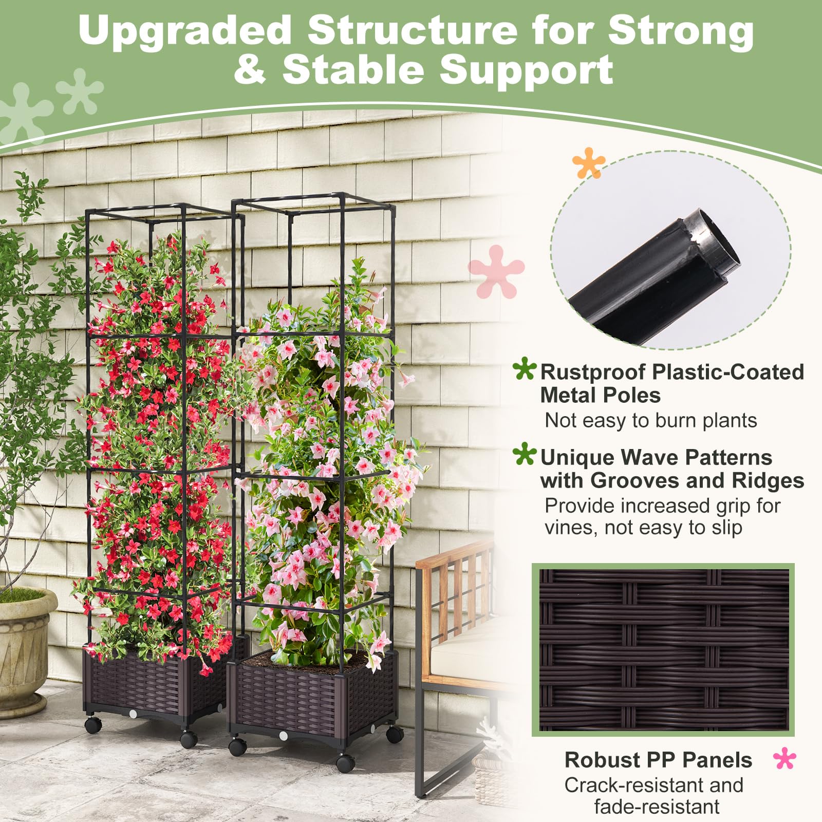 Giantex Raised Garden Bed with Tomato Cages, 67” Adjustable Height 