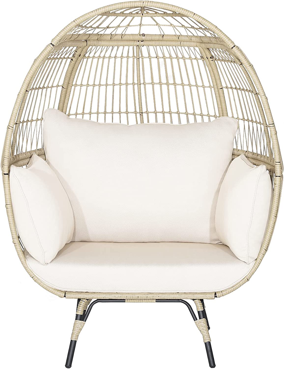 Giantex PE Rattan Egg Chair - Oversized Hammock Chair with Thick Cushions & Sturdy Metal Frame 