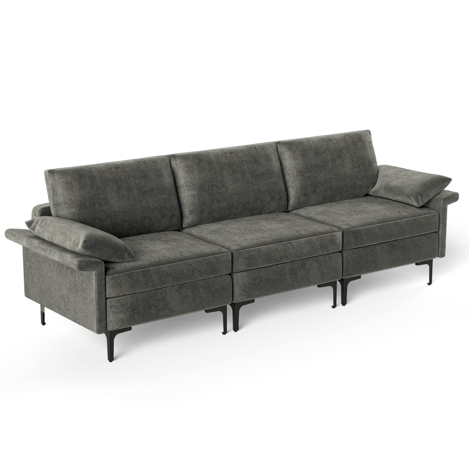 Giantex 3-Seat Sectional Sofa Couch, 100.5" L Convertible Sleeper with USB Port & Outlet 