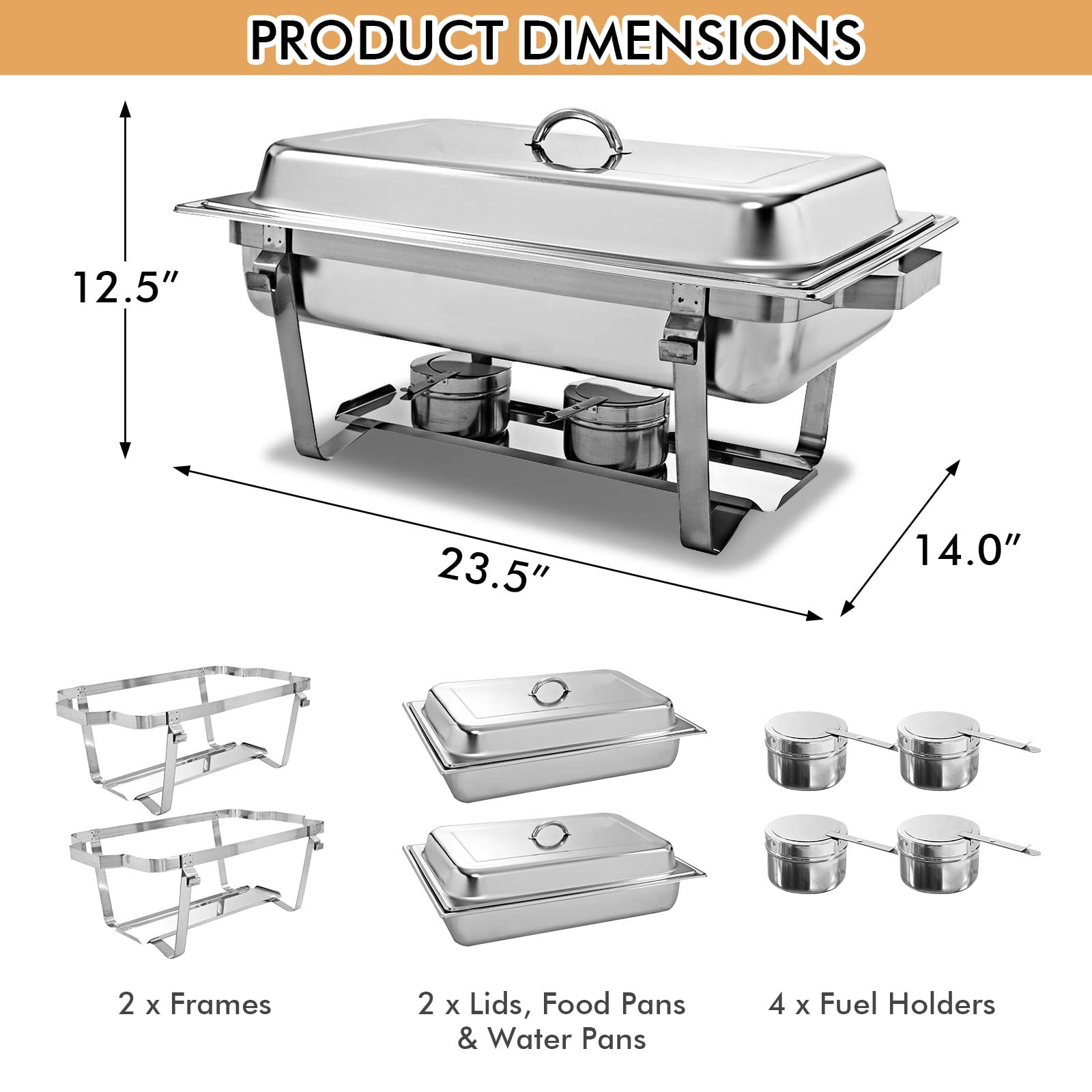Giantex 2 Packs Chafing Dish 9 Quart Chafter Dishes Stainless Steel 