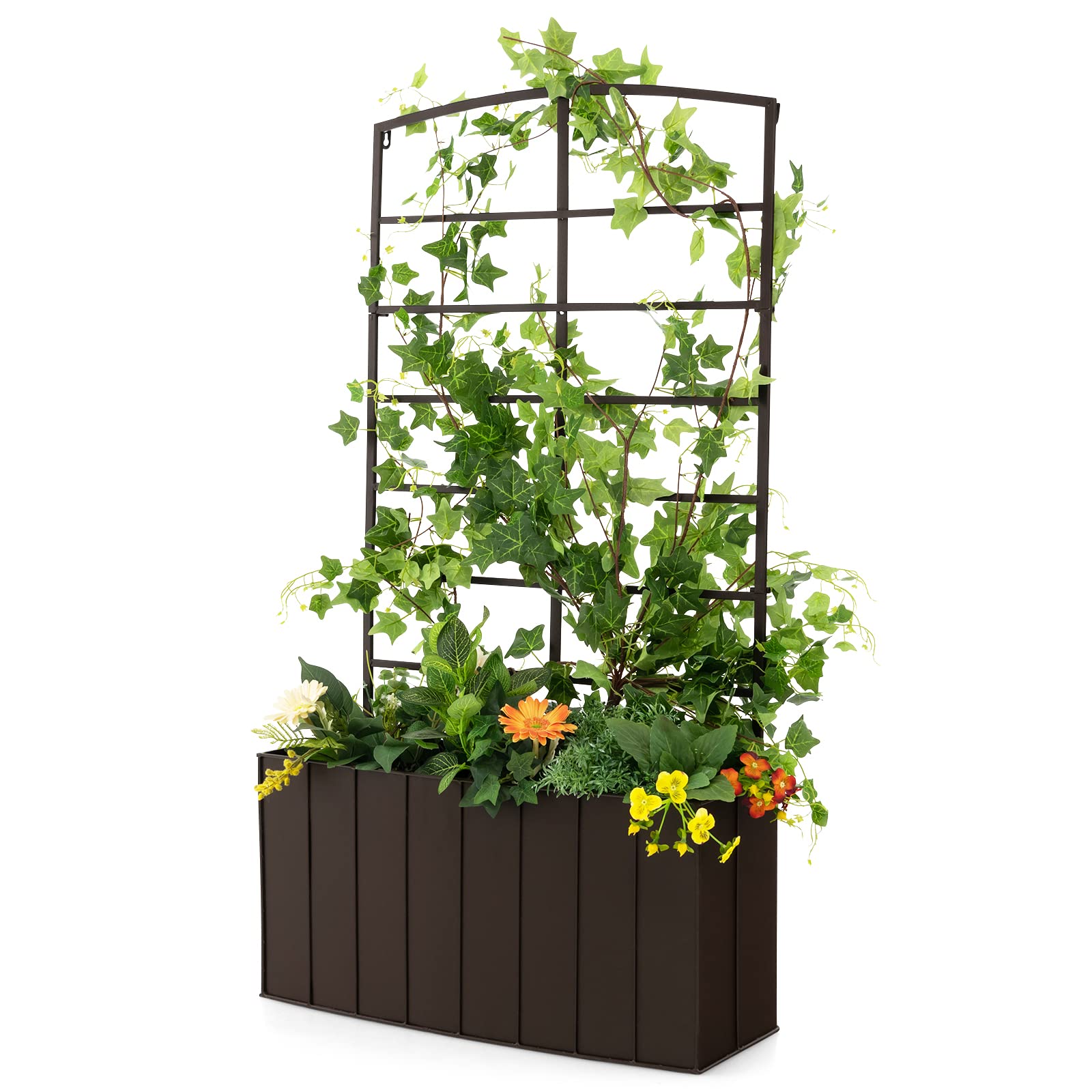Giantex Raised Garden Bed with Trellis, Vertical Bed Box with Lattice for Vine Flowers Climbing or Hanging 