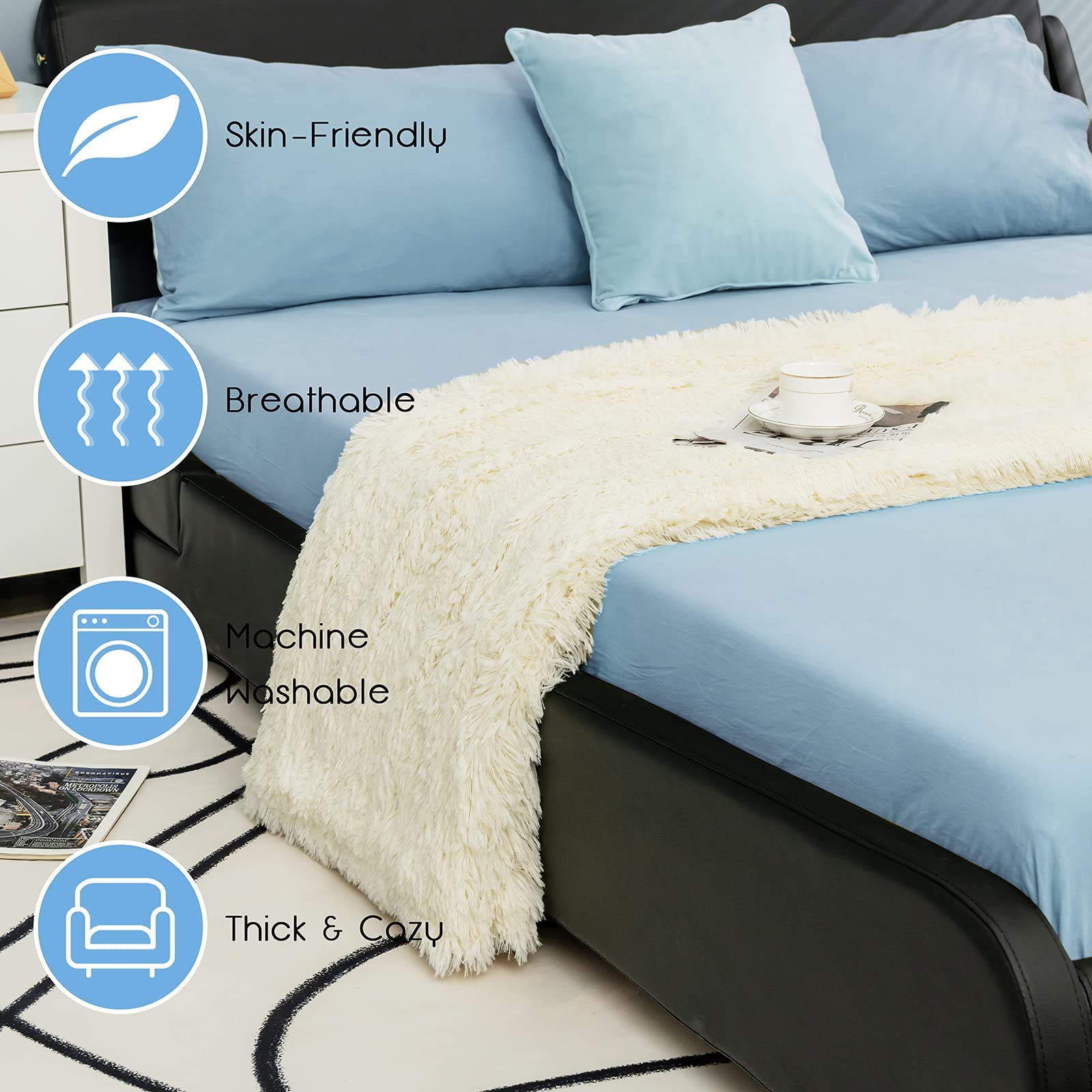 Giantex Reversible Soft Fur Blanket, Oversized Fluffy Throw Blanket 