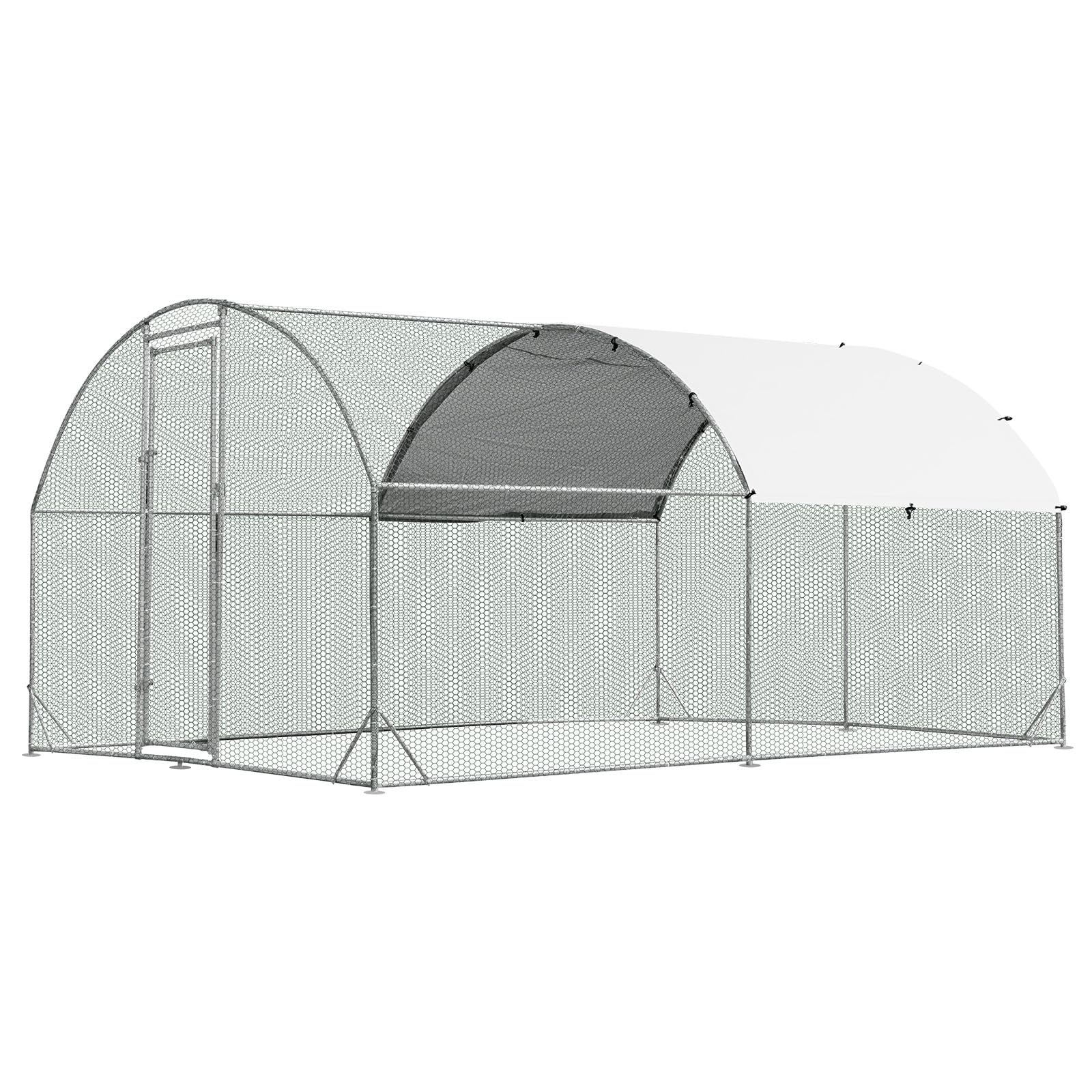 Giantex Metal Chicken Coop, Galvanized Walk-in Chicken Run with Waterproof PE Cover, Dome 