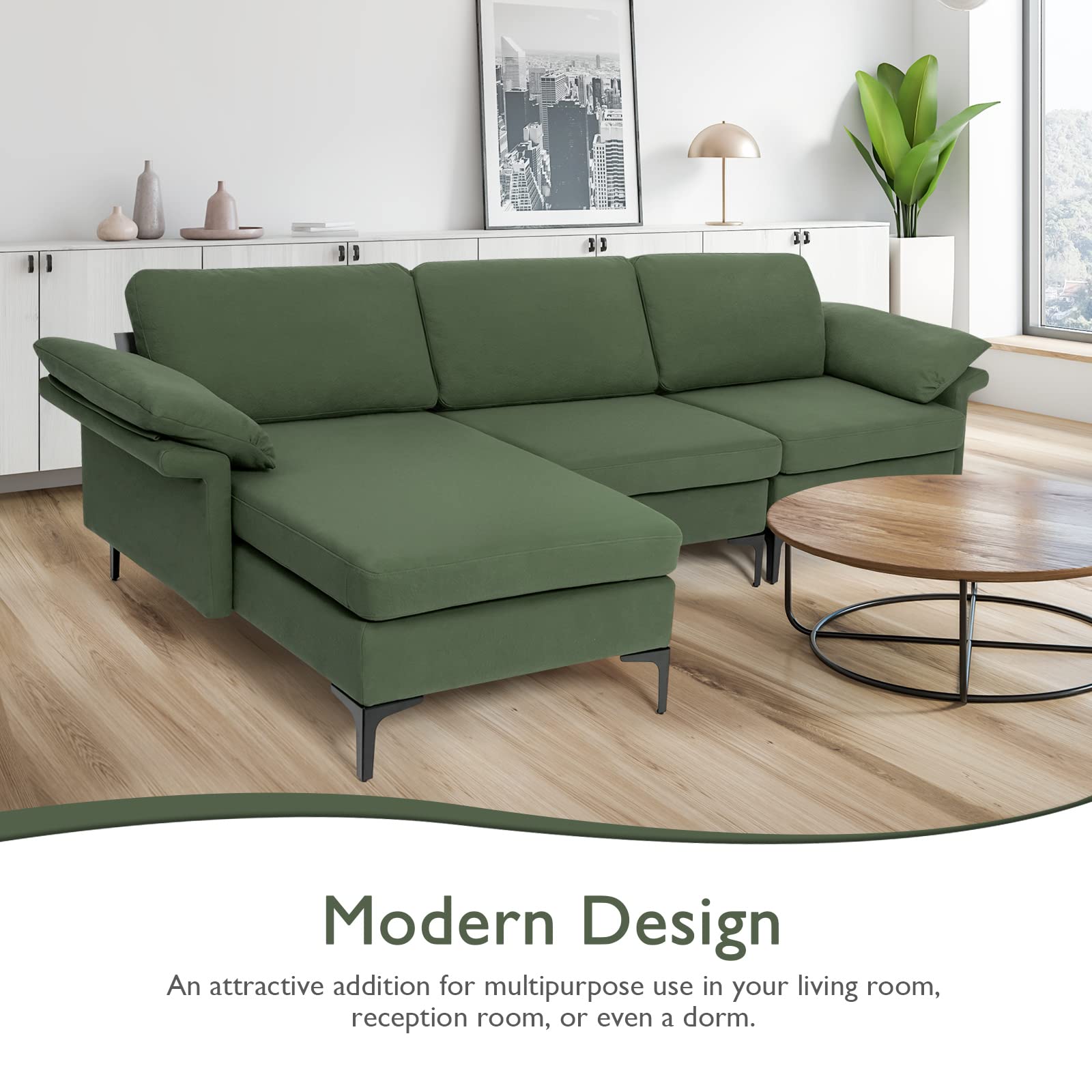 Giantex 100.5" L Convertible Sofa Couch, 3-Seat Sectional Sleeper with USB Ports & Socket 