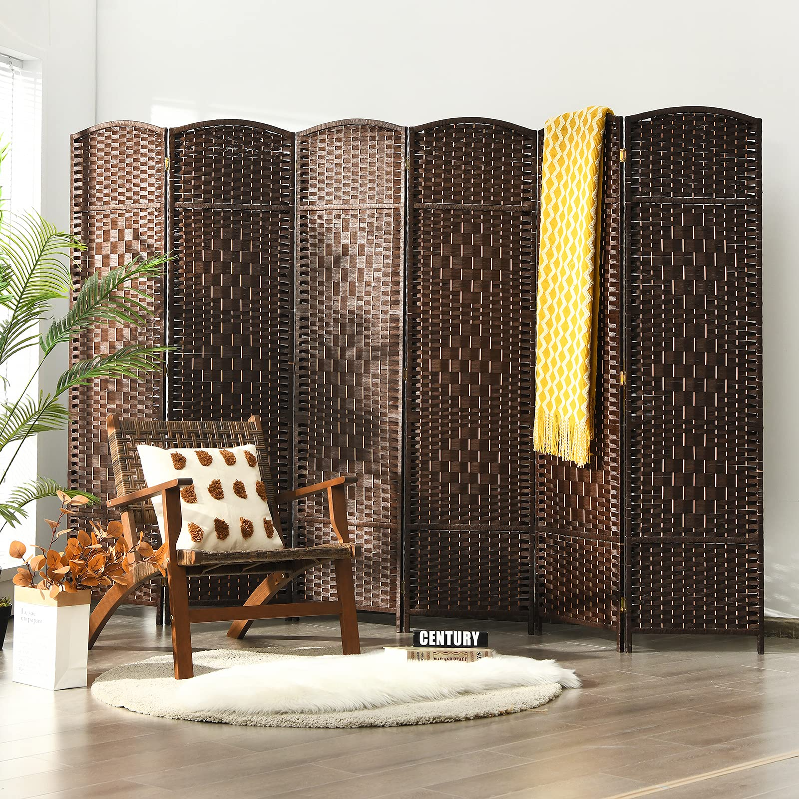 Giantex 6 Panel 6 Ft Tall Room Divider, Freestanding Wood Partition Room Dividers (Black/Brown)