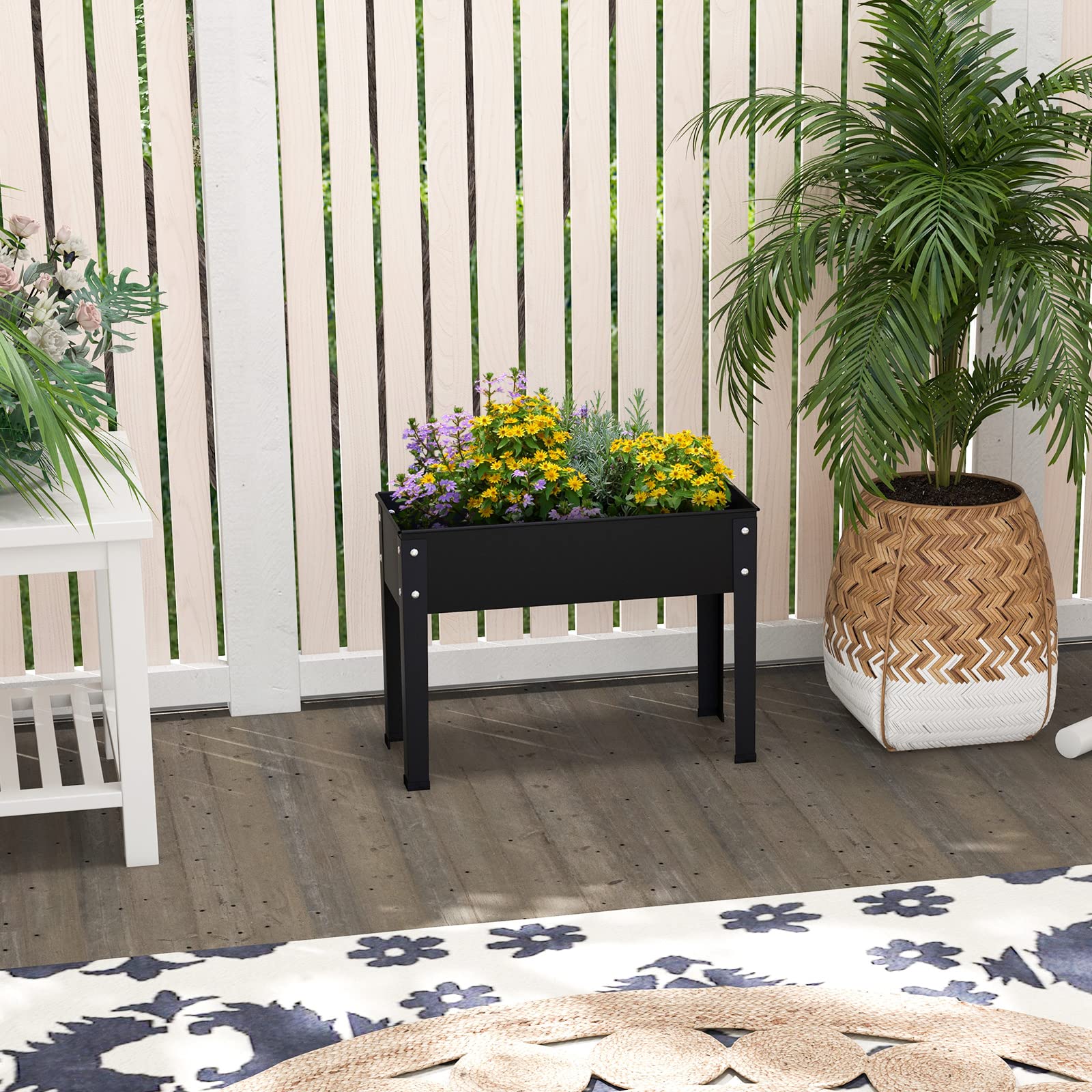 Giantex Raised Garden Bed, Metal Planter Box with Legs, Drain Hole, Outdoor Indoor Elevated Garden Box 