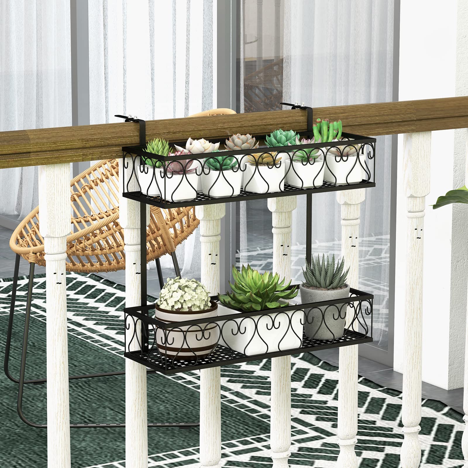 Giantex Balcoy Flower Pot Stand Rack w/ Adjustable Hooks & 2 Planter Baskets 