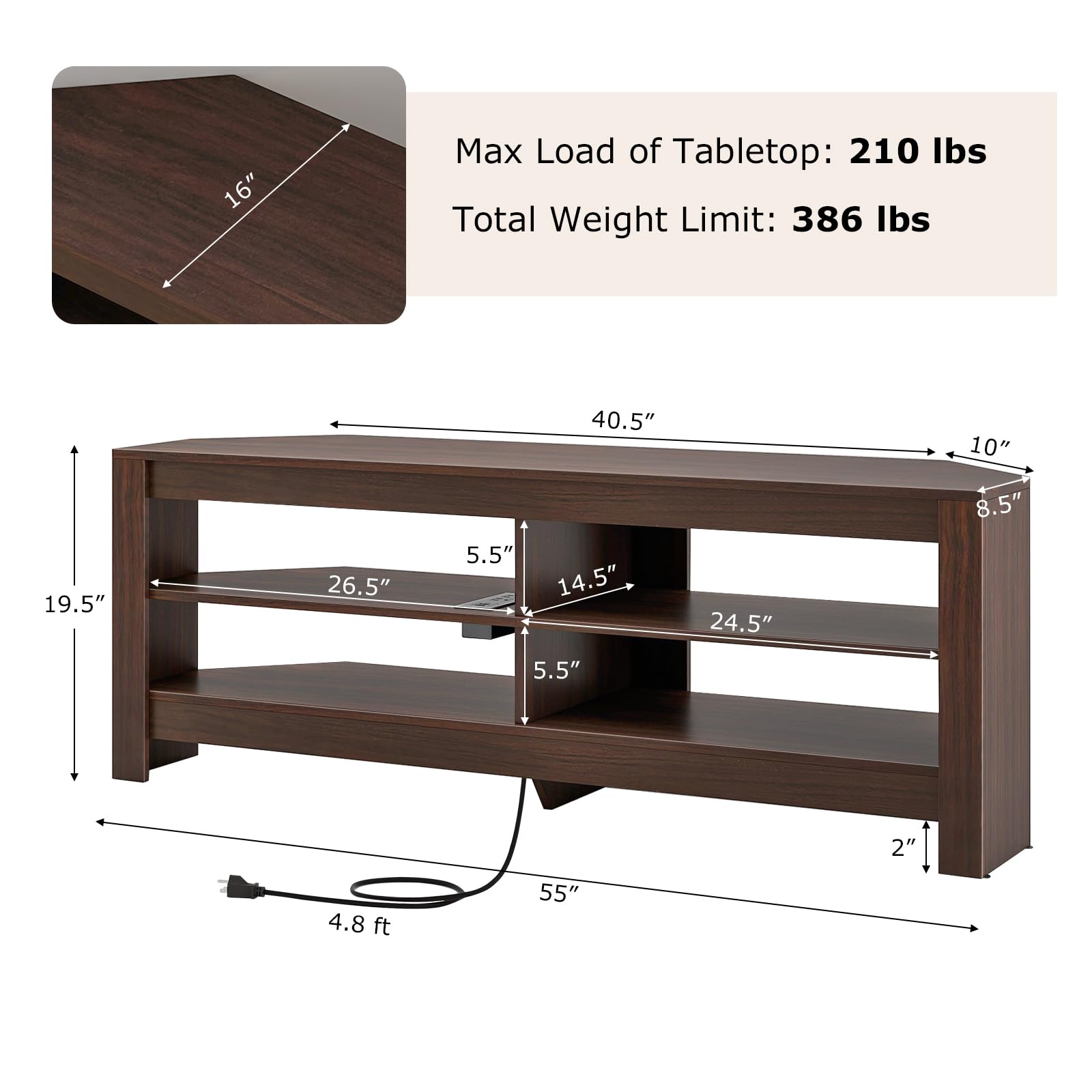 Giantex Corner TV Stand with Power Outlet, 3-Tier Entertainment Center 