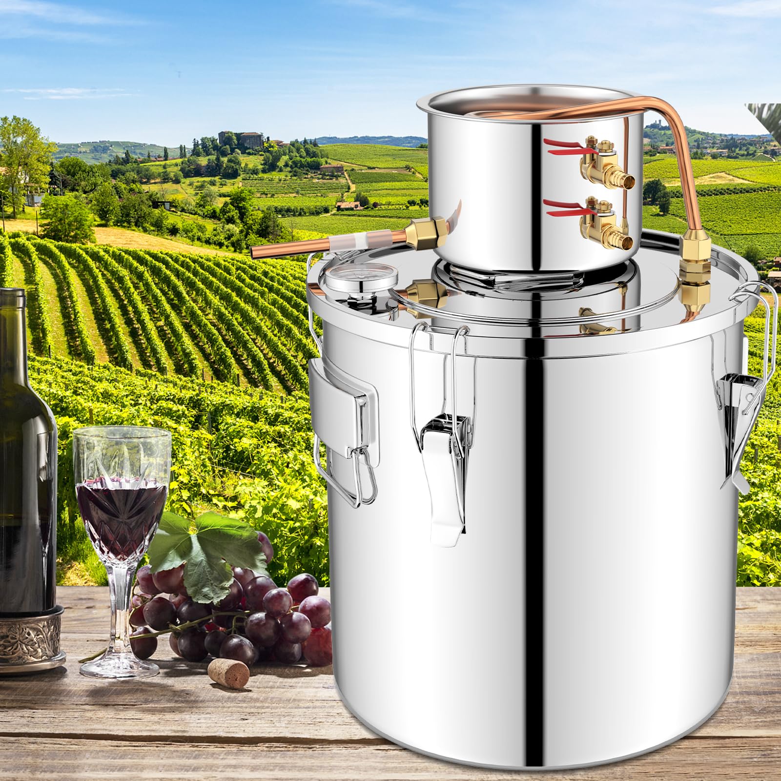 Giantex 10 Gal Alcohol Still,2 Pots Stainless Steel Alcohol Still, Multi-purpose Home Brewing Kit for DIY Whiskey, Brandy, Beer, Silver 