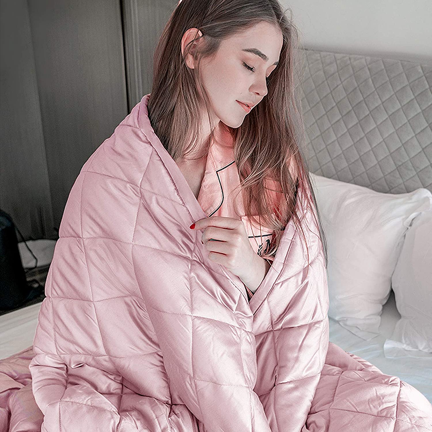 Giantex Weighted Blanket with Duvet Covers, Hot and Cold Duvet Cover Set, 60" x 80" | (Pink) 