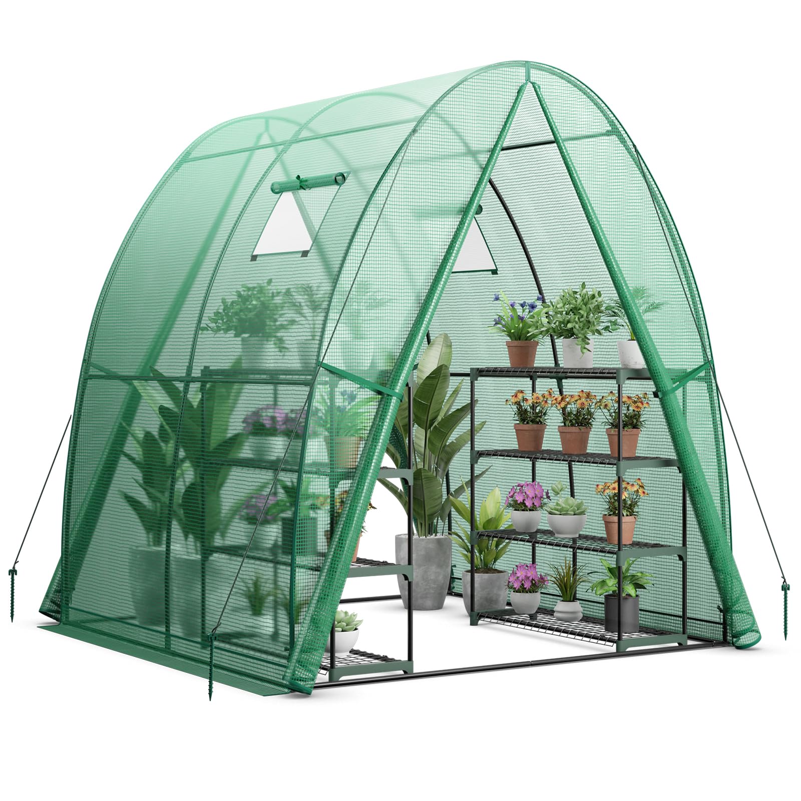 Giantex 6x6x6.6 FT Greenhouse, Outdoor Wall-in Tunnel Greenhouse with Ground Stakes, Rope, 2 Zippered Doors 