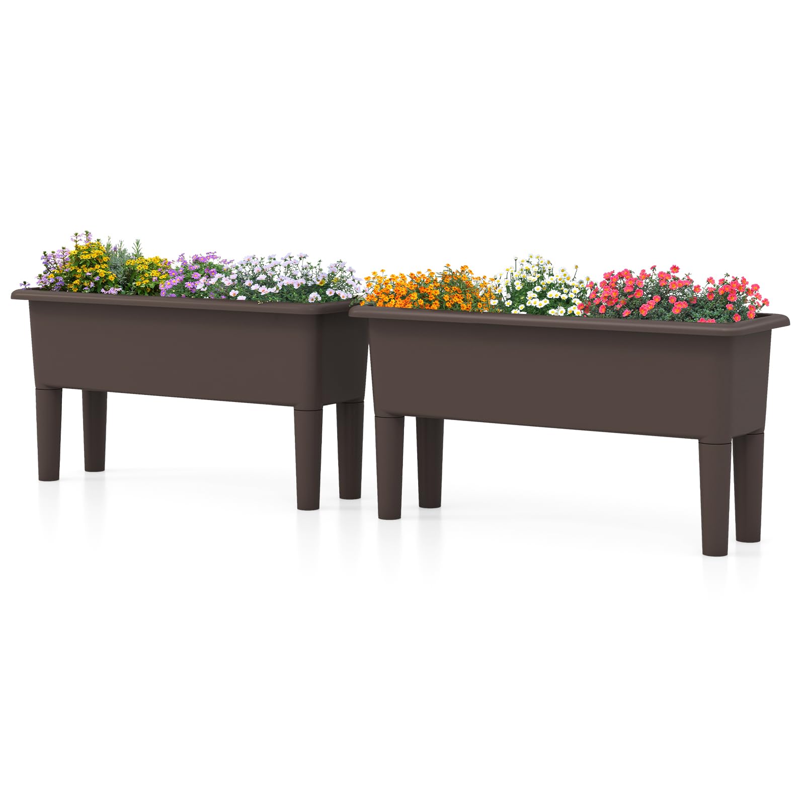 Giantex Raised Garden Beds Outdoor Set of 2, Self-Watering Planter Box with Detachable Legs & Drainage Hole 